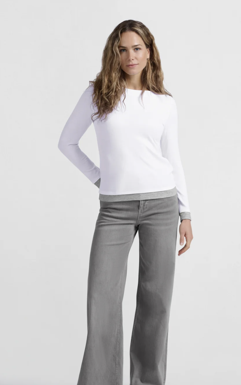Yaya Yaya-01709255 - Faux Double Layer Top with Boatneck