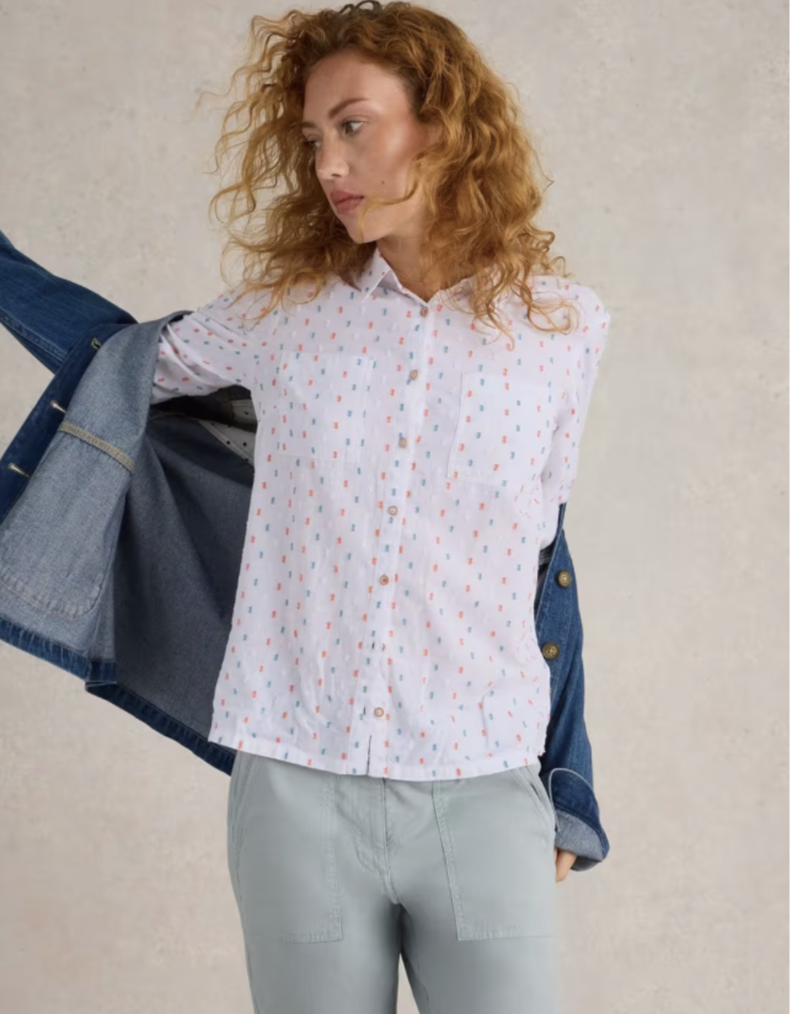 White Stuff White Stuff- 442783 Sophie Organic cotton Shirt ivory multi SS25