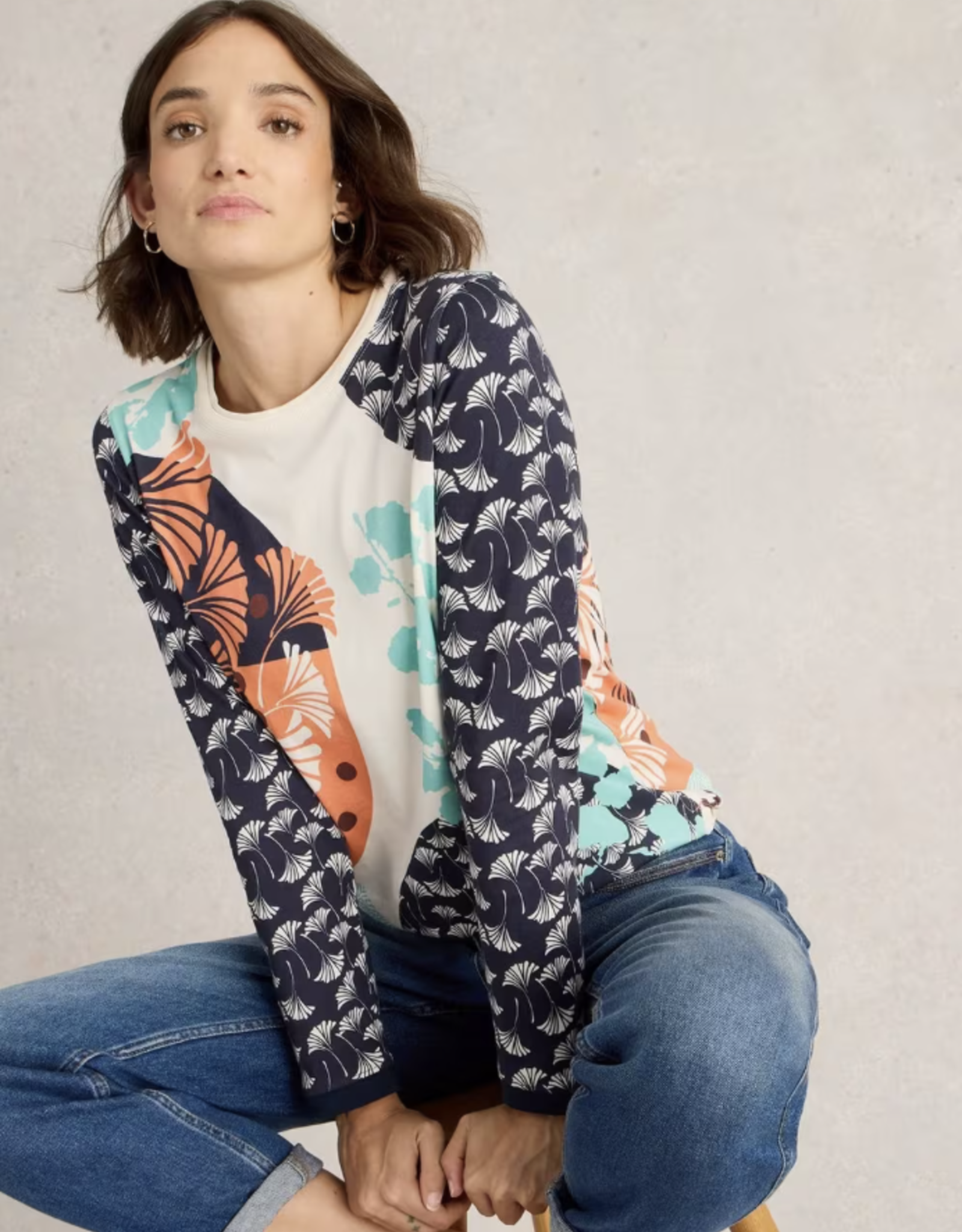 White Stuff White Stuff- 442989 Clara LS Tee Blue Print SS25