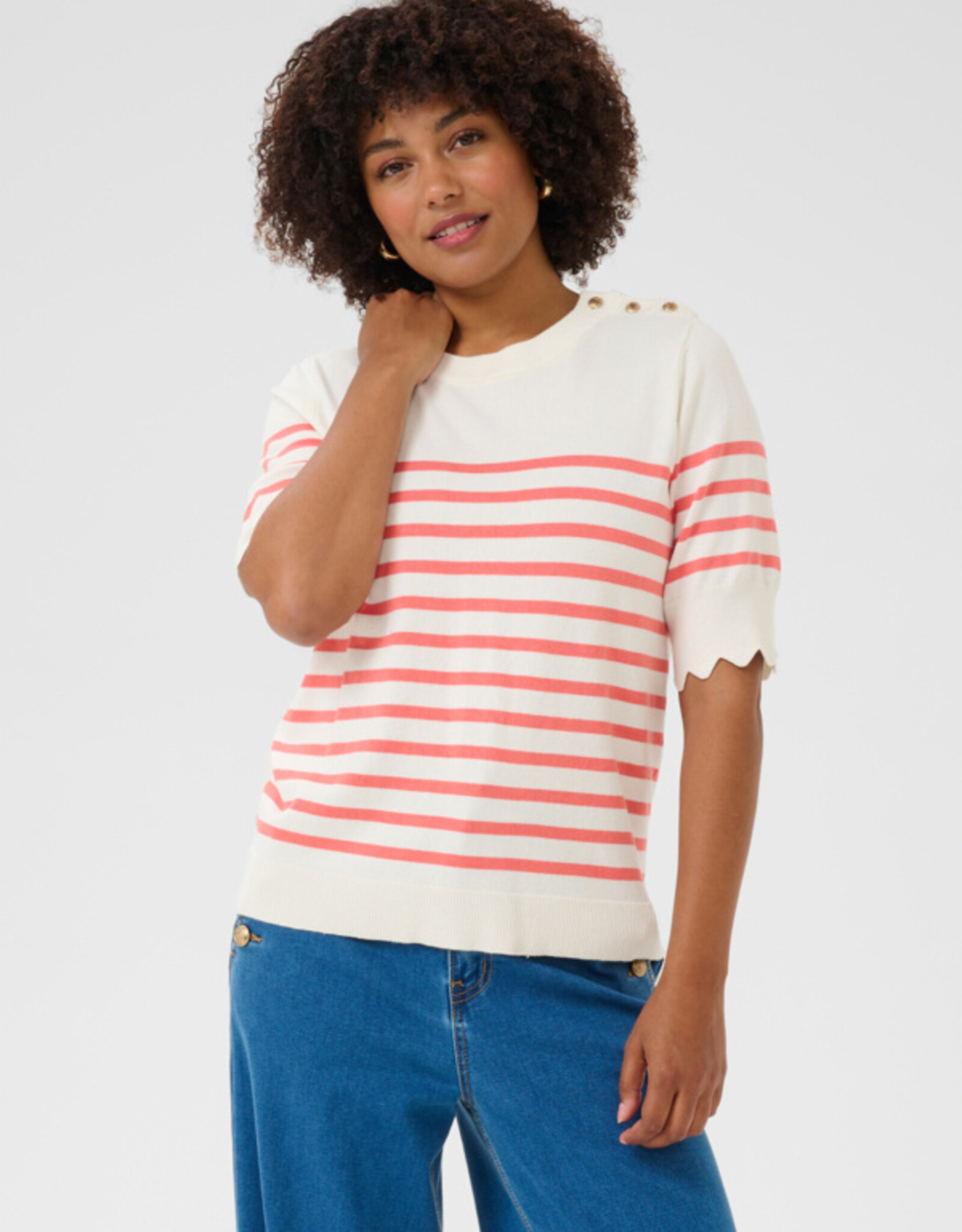 Cream Cream- Crvillea striped knit blouse eggnog SS25