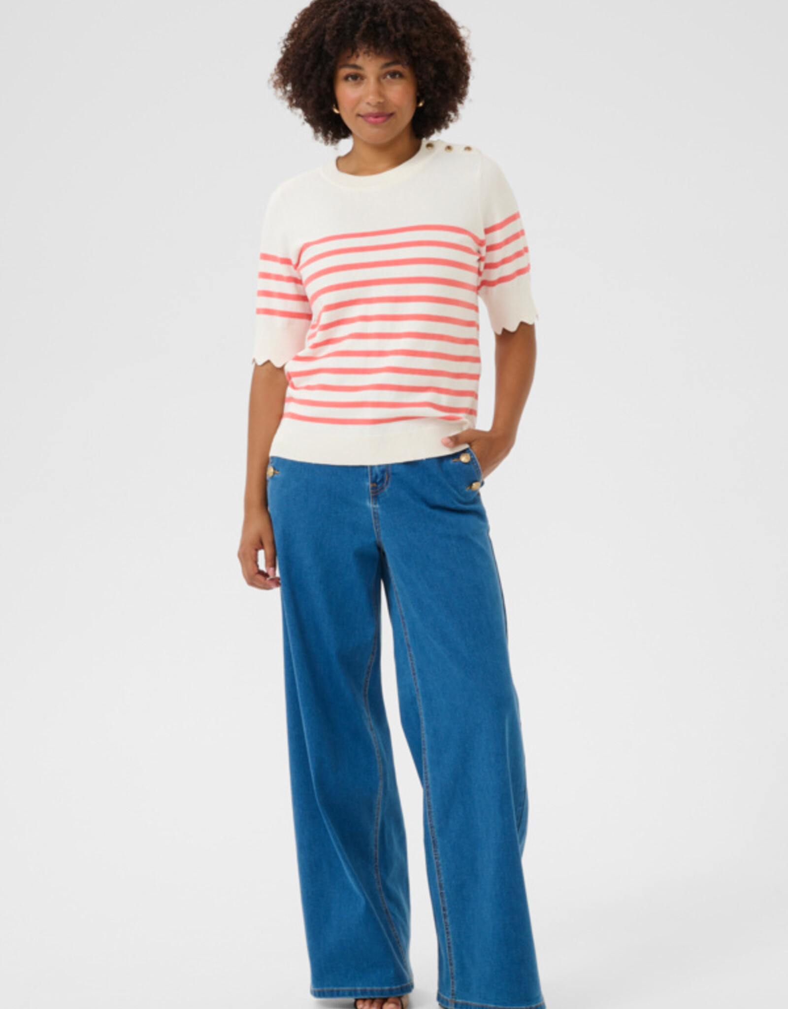 Cream Cream- Crvillea striped knit blouse eggnog SS25