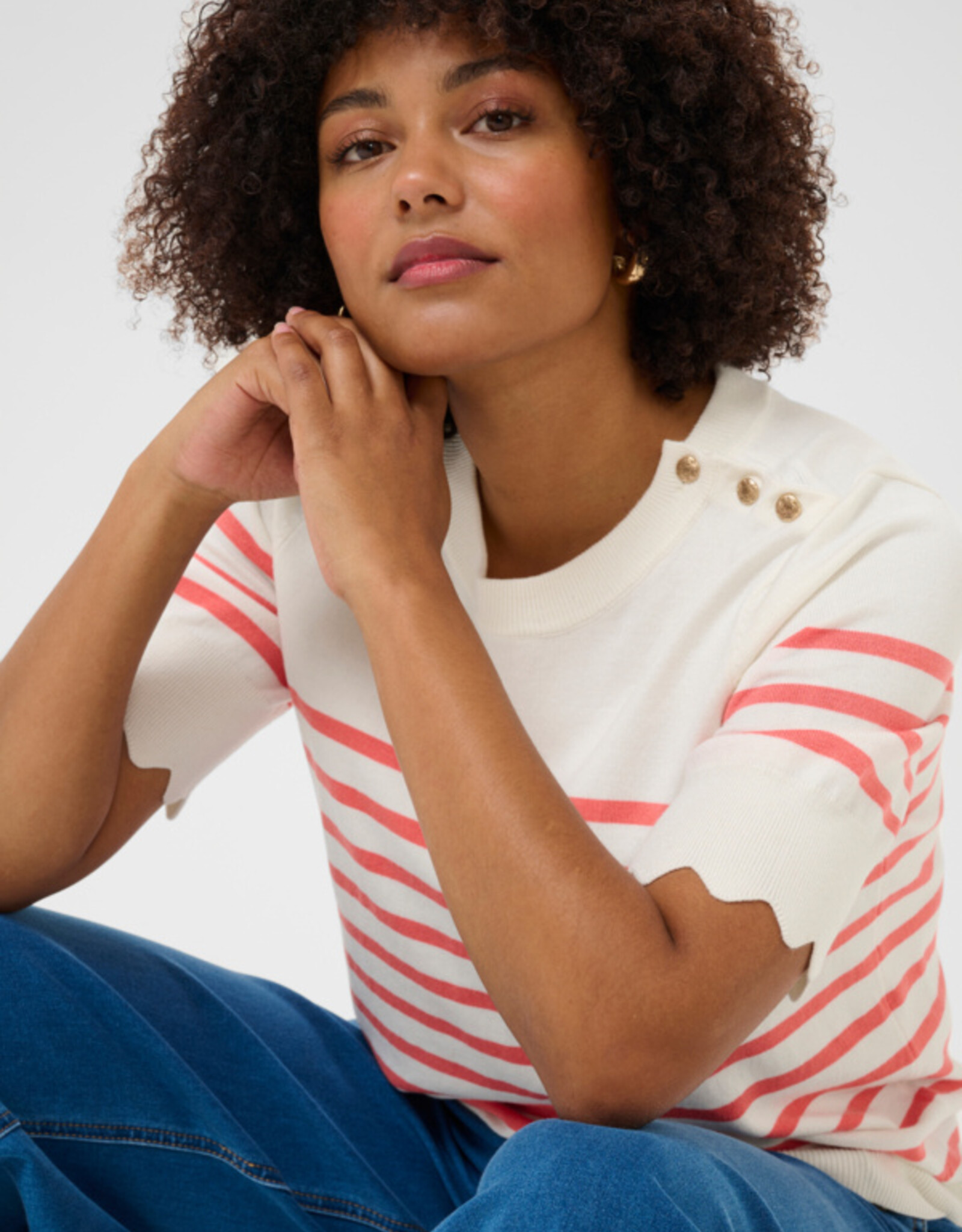 Cream Cream- Crvillea striped knit blouse eggnog SS25