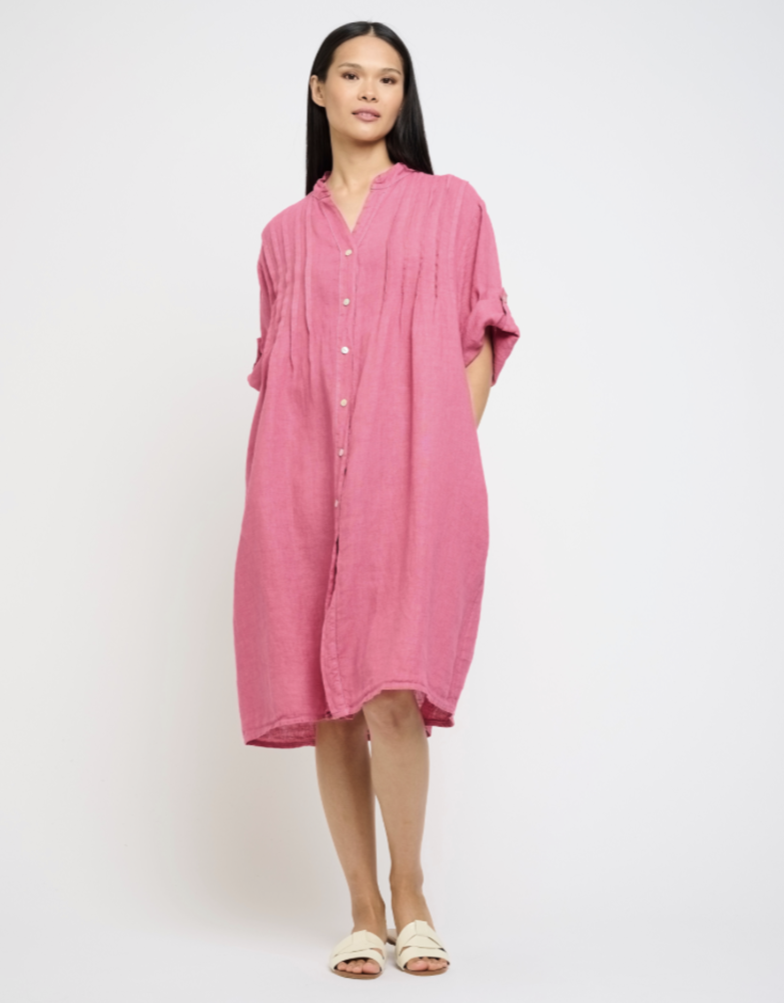 Pistache Pistache-T-4807 Linen Blouse robe avec plis SS25