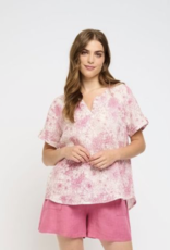 Pistache Pistache-D-8087-P - Front Pleat Linen Top in Pink Floral SS25