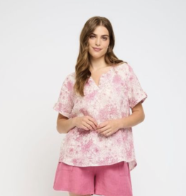 Pistache Pistache-D-8087-P - Front Pleat Linen Top in Pink Floral SS25