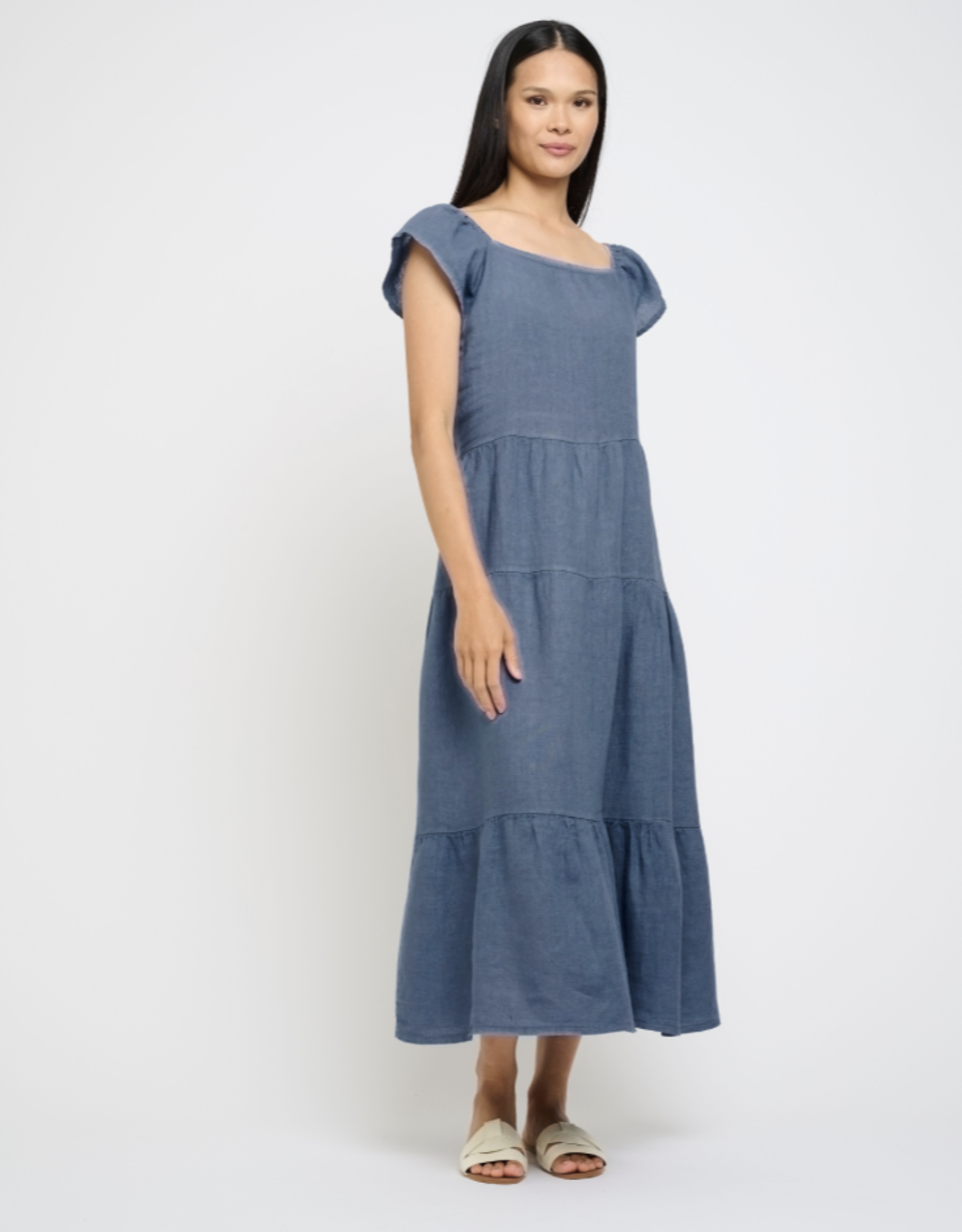 Pistache Pistache-T-4522 - Cap Sleeve Panelled Linen Dress SS25