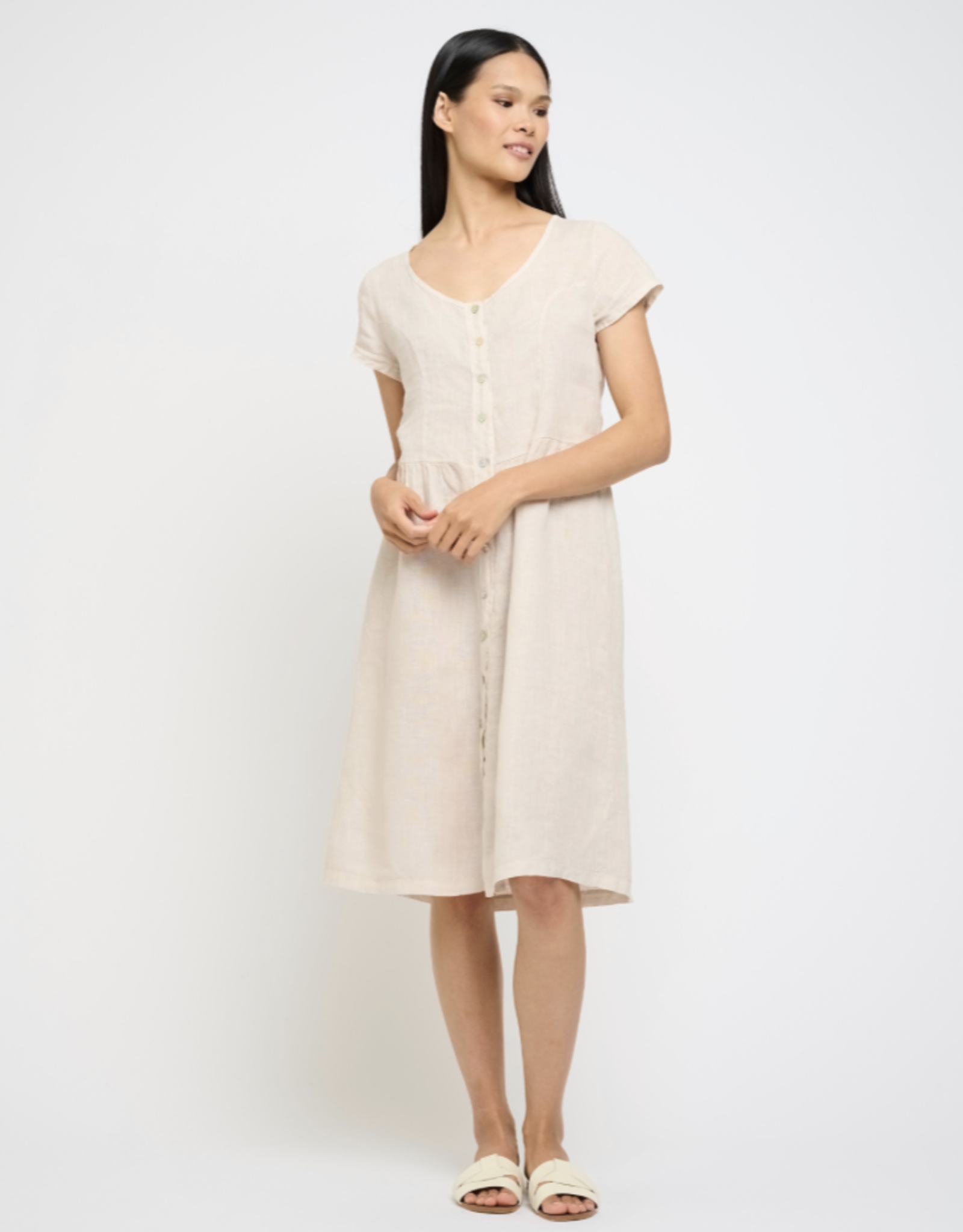 Pistache Pistache-R-0297 - Short Sleeve Linen Dress SS25