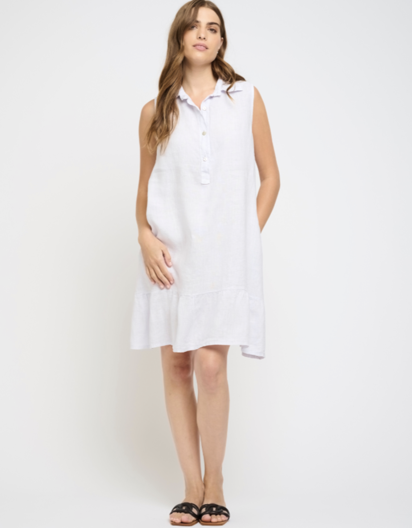 Pistache Pistache-T-4747 Sleeveless Linen Flared Shirt Dress SS25