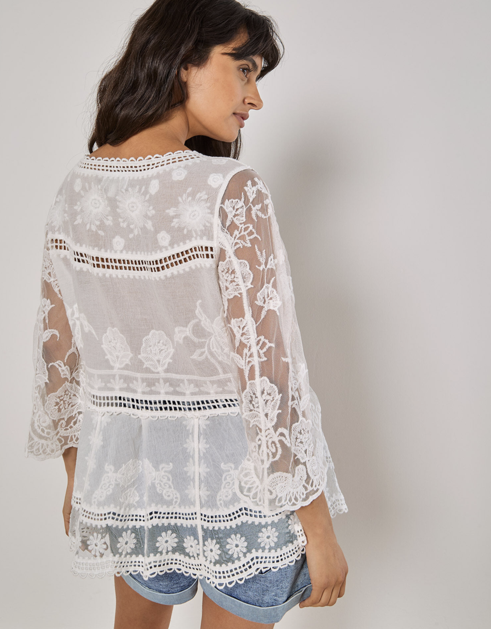 Apricot Apricot- 945104 Embroidered Mesh Oversized peplum top SS25