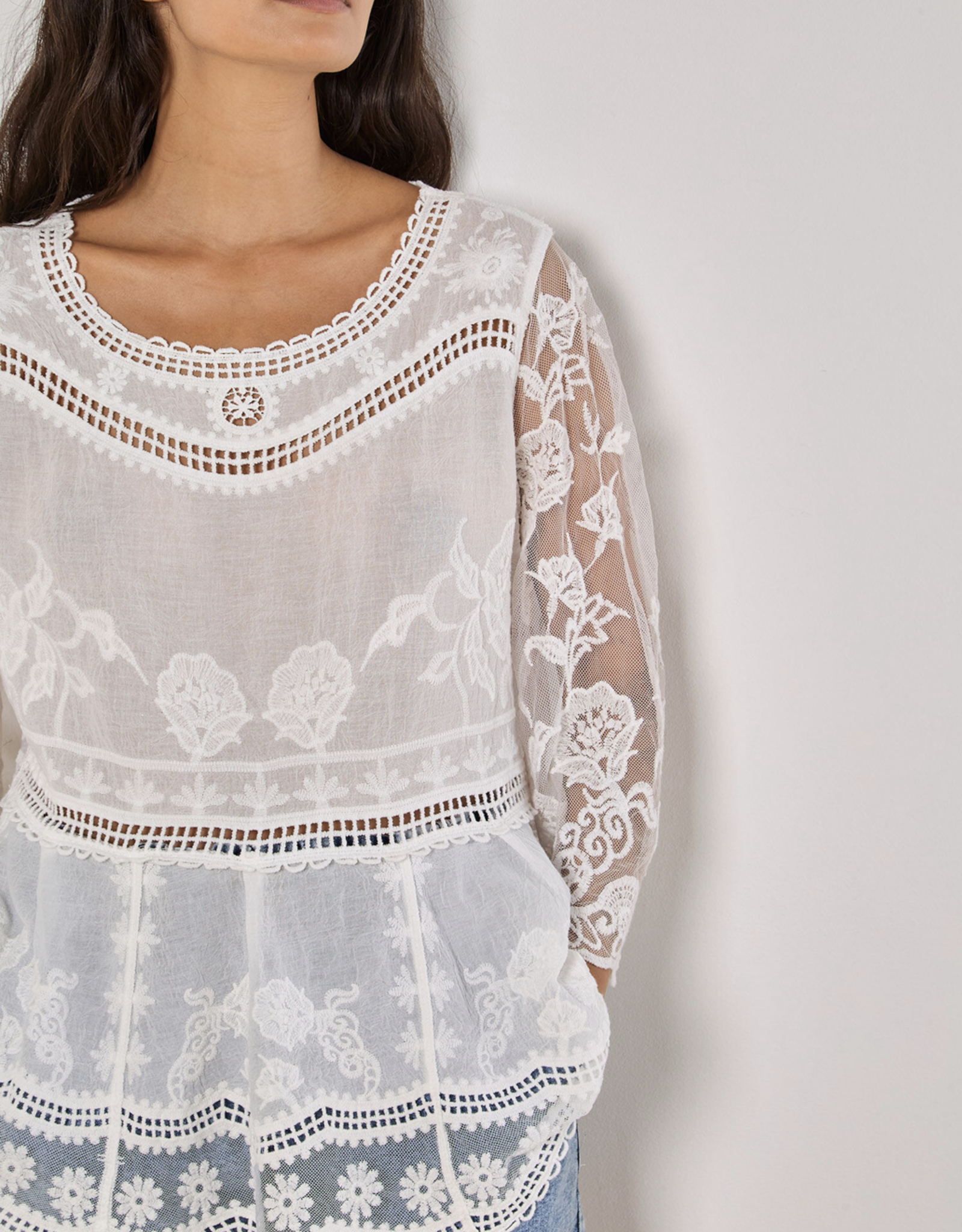 Apricot Apricot- 945104 Embroidered Mesh Oversized peplum top SS25