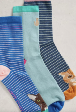 White Stuff White Stuff- 444142 3 Pk Cat Pals Bas chevilles FW25