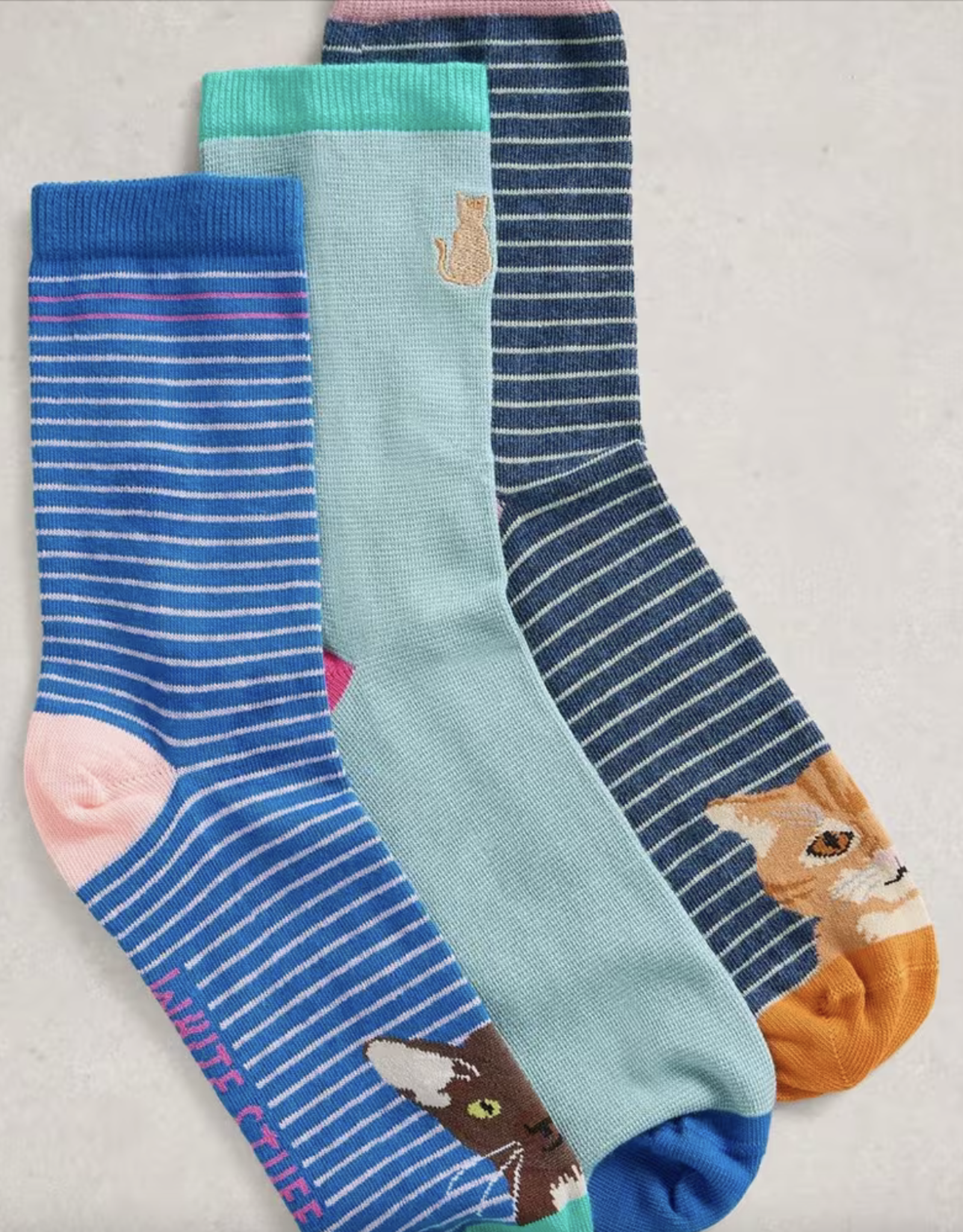 White Stuff White Stuff- 444142 3 Pk Cat Pals Ankle Socks FW25