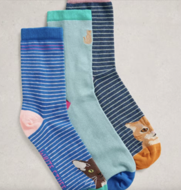 White Stuff White Stuff- 444142 3 Pk Cat Pals Bas chevilles FW25
