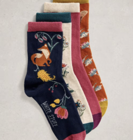 White Stuff White Stuff- 444104 4PK Woodland bas chevilles FW25