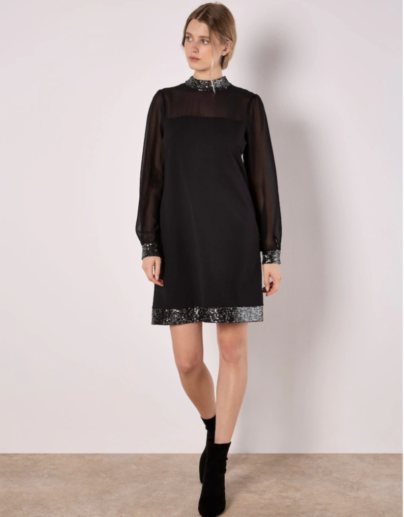 Apricot Apricot - Sequin High Neck Trim Long Sleeve FW25