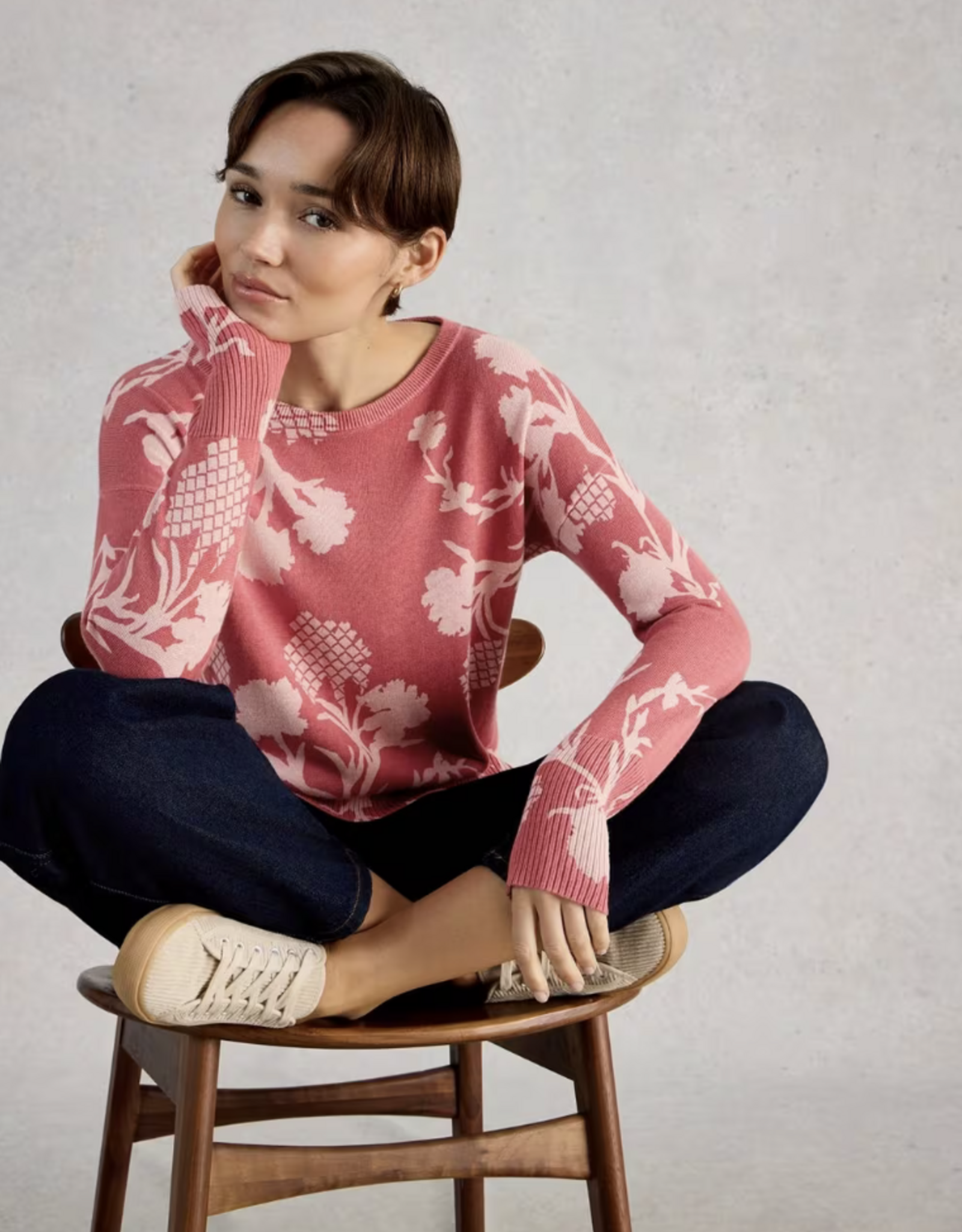 White Stuff White Stuff- 445391 Olive print sweater Pink SS26