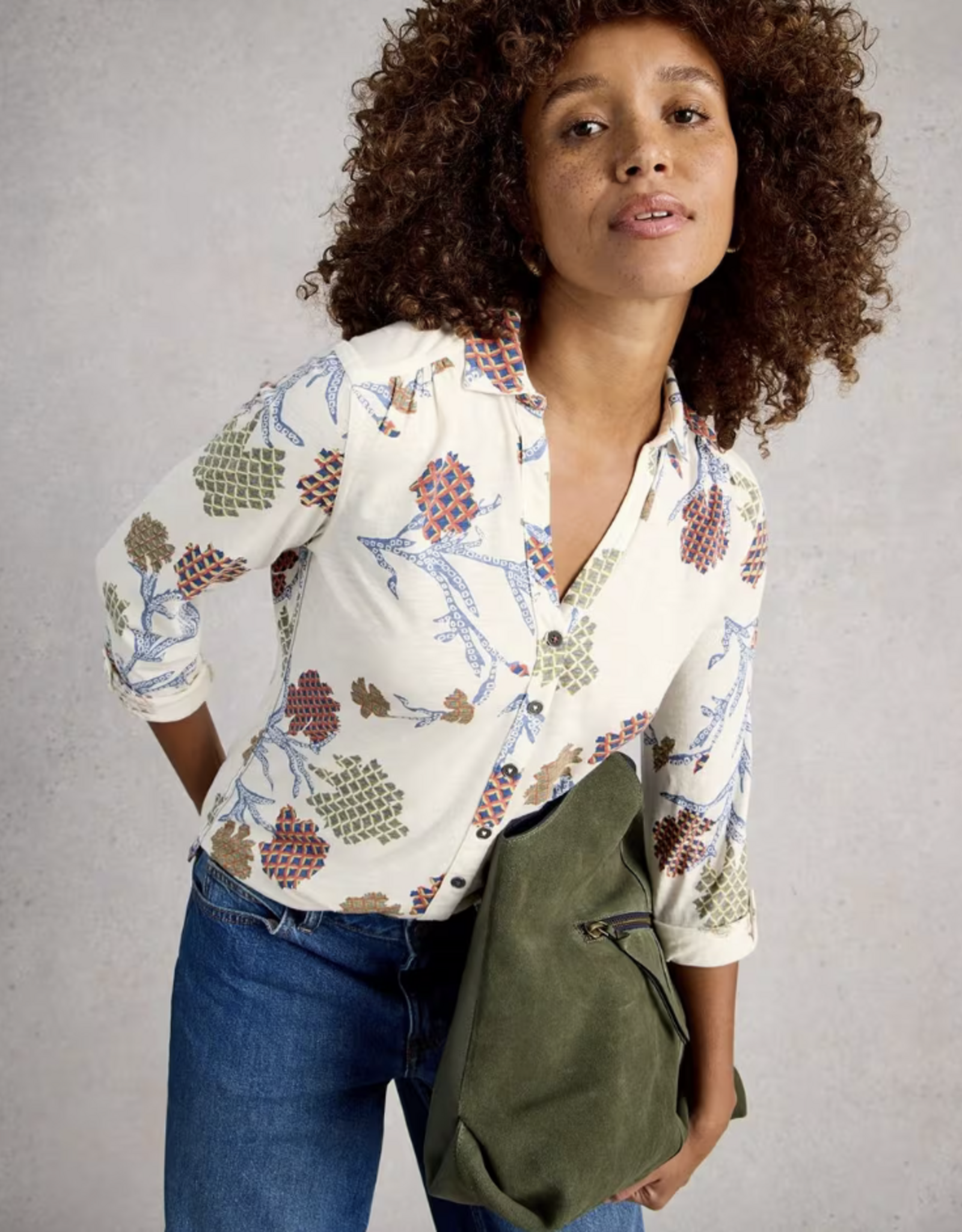 White Stuff White Stuff- 445494 Annie jersey shirt Ivory multi SS26