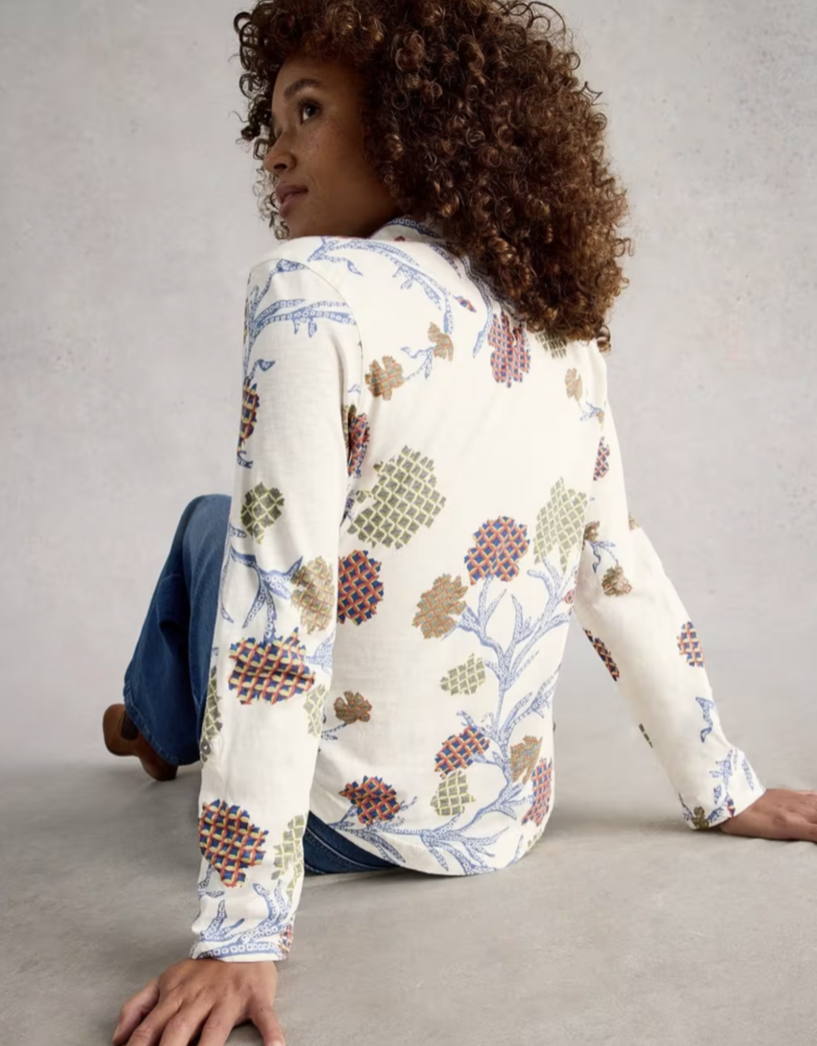 White Stuff White Stuff- 445494 Annie jersey shirt Ivory multi SS26