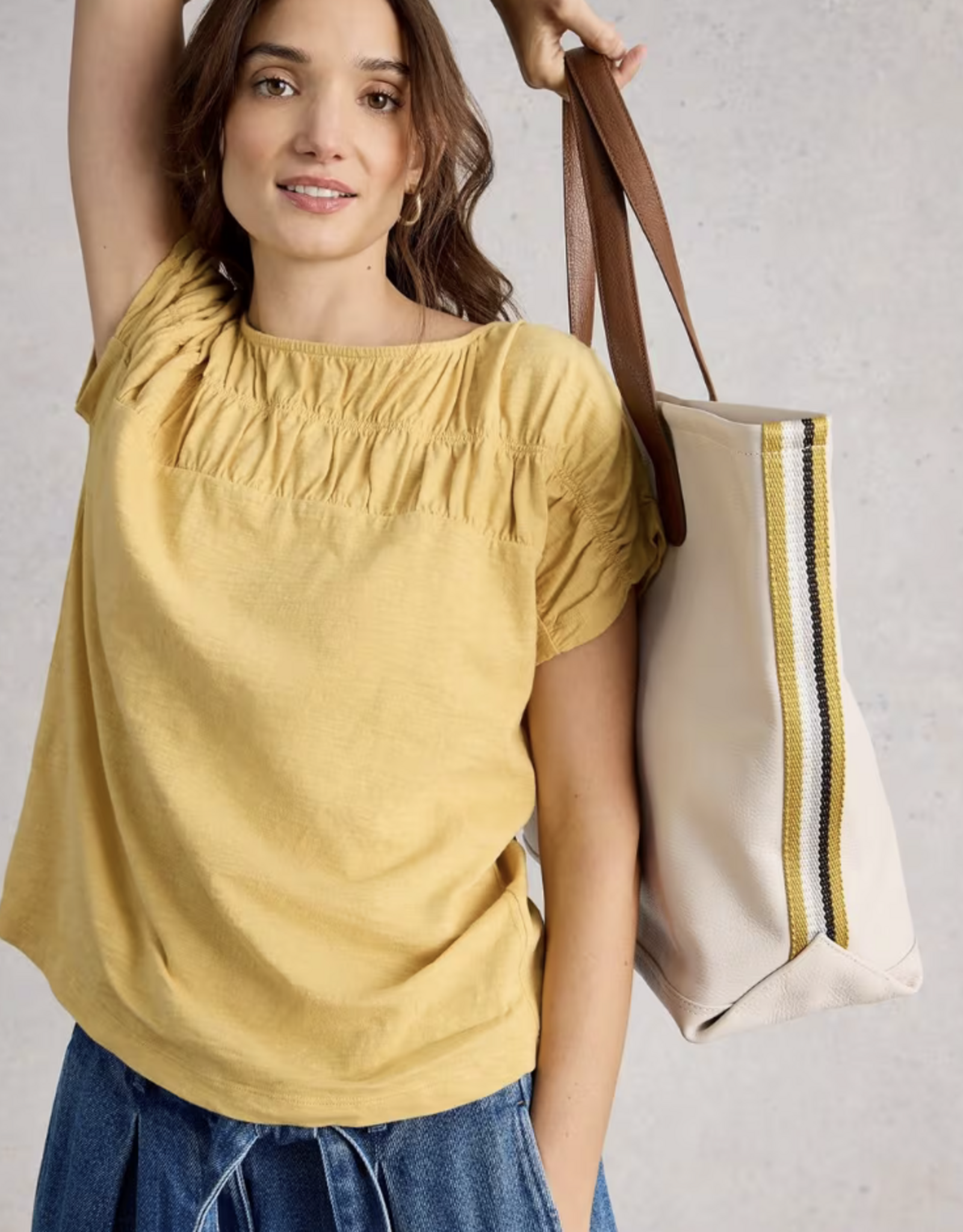 White Stuff White Stuff- 445540 Rachel Ruched Tee Lgt Yellow SS26