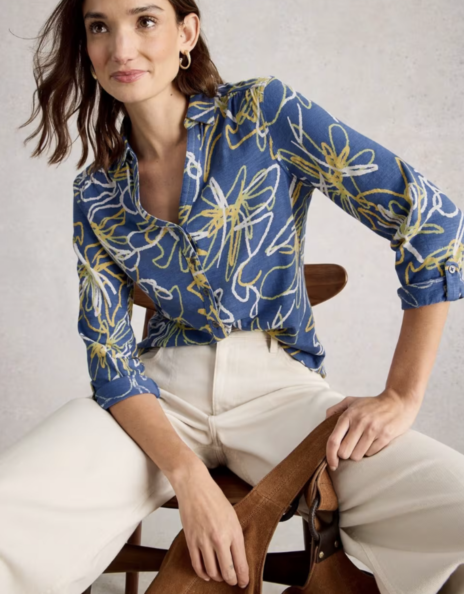 White Stuff White Stuff- 445365 Annie jersey chemisier bleu imprimé SS26