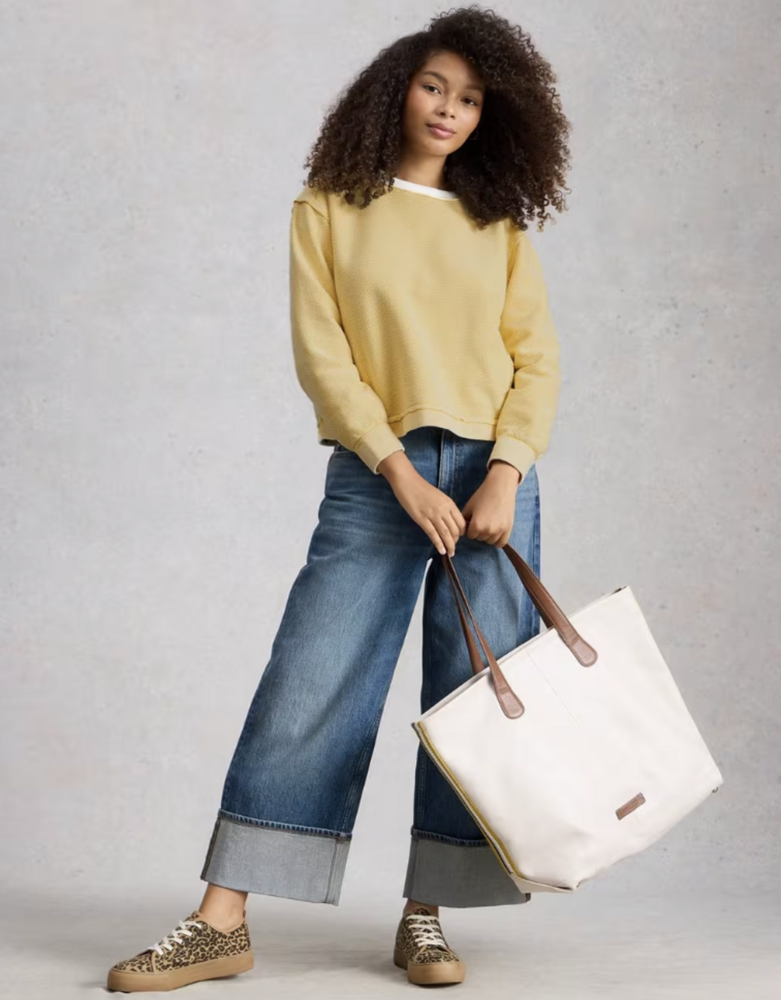 White Stuff White Stuff- 445541 Herringbone crewneck LGT Jaune SS26