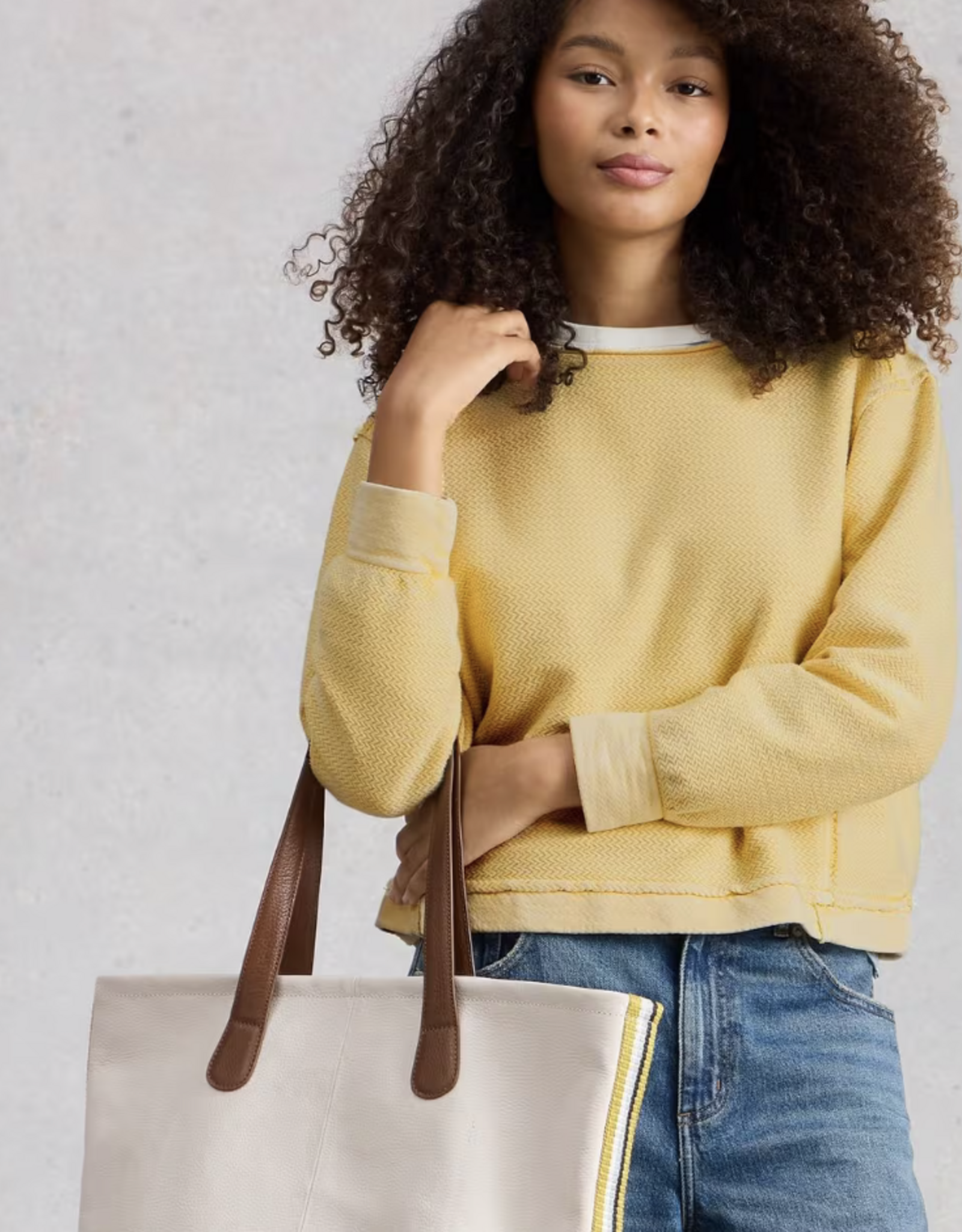 White Stuff White Stuff- 445541 Herringbone crewneck LGT Jaune SS26