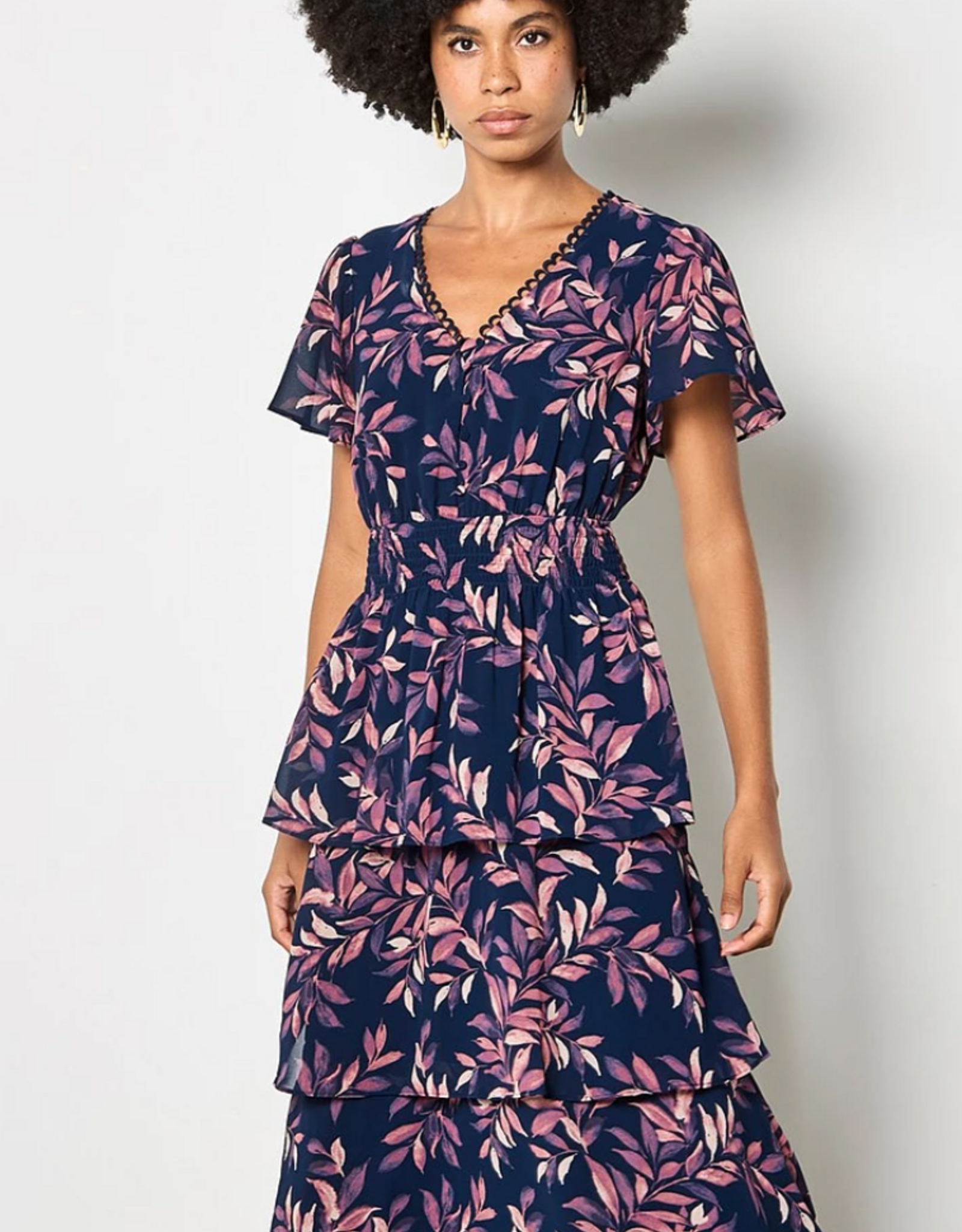 Apricot Apricot - Tiered Leaf Print Dress SS26