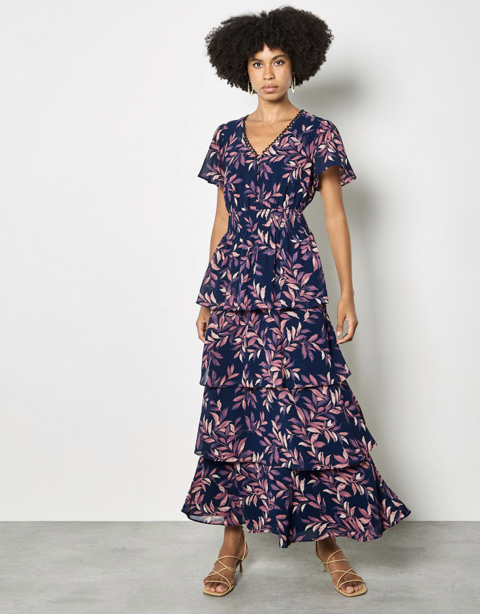 Apricot Apricot - Tiered Leaf Print Dress SS26