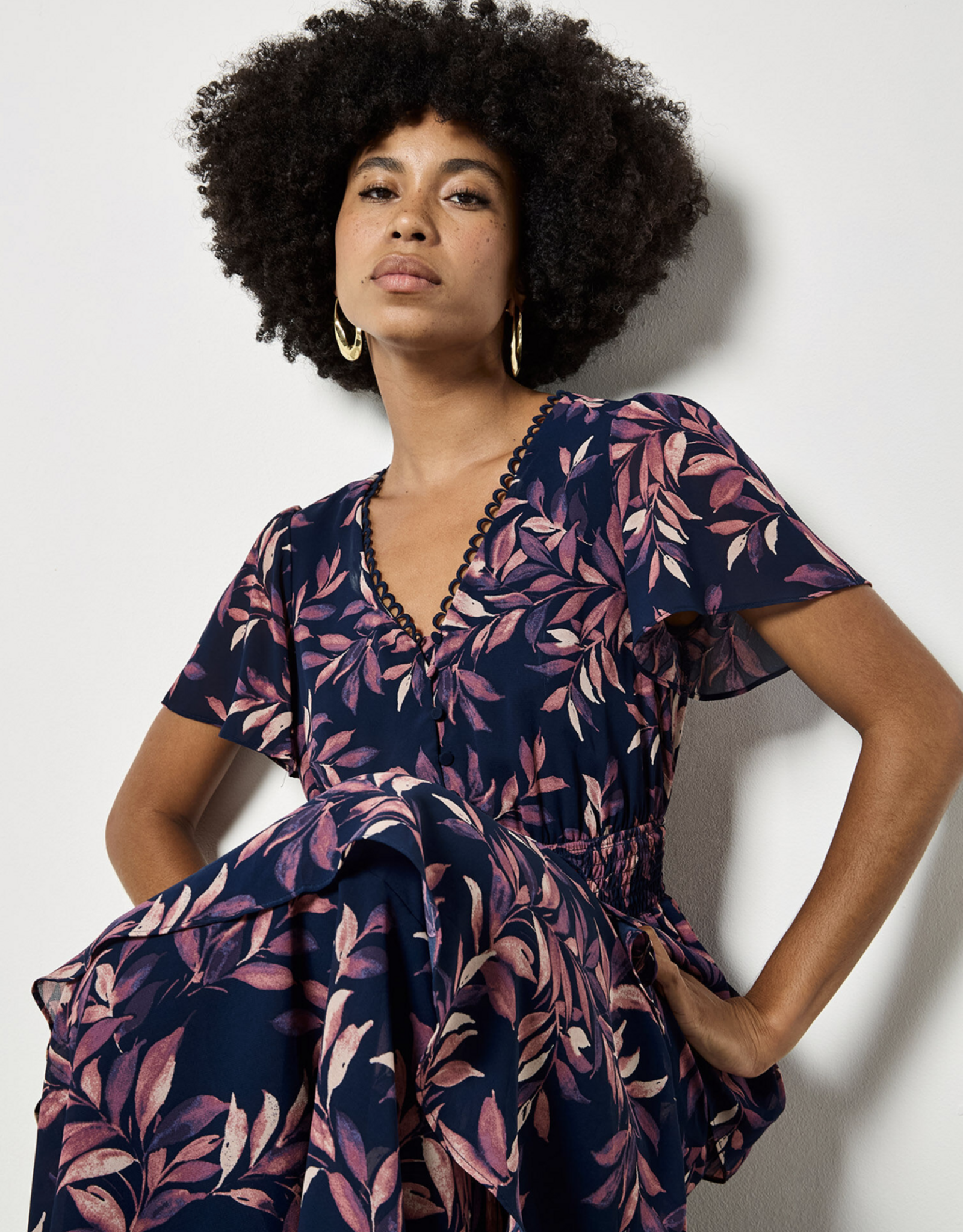 Apricot Apricot - Tiered Leaf Print Dress SS26