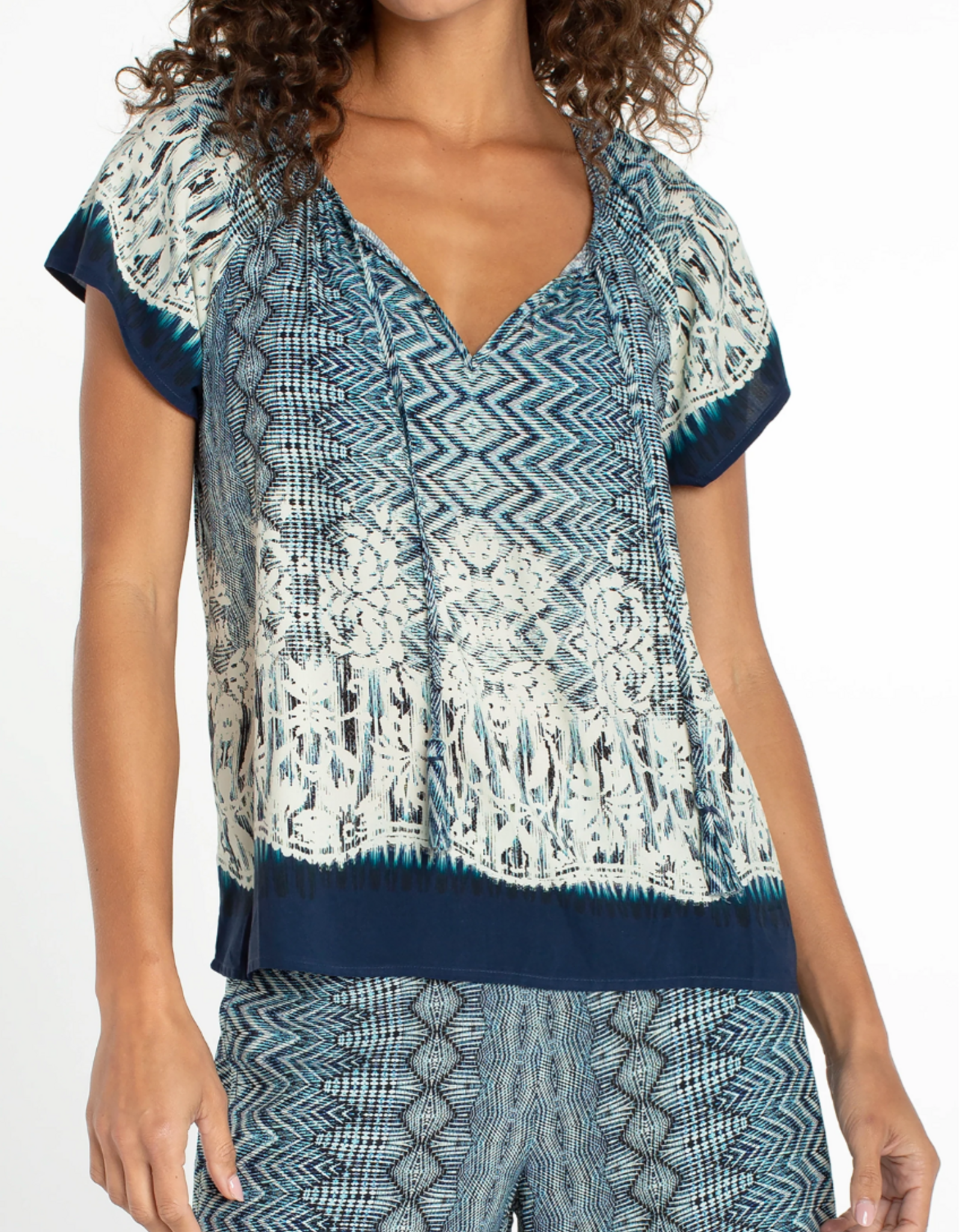 Liverpool Liverpool - LM8K51HE9P22 Short Sleeve Woven Top w/ Front Tie SS26