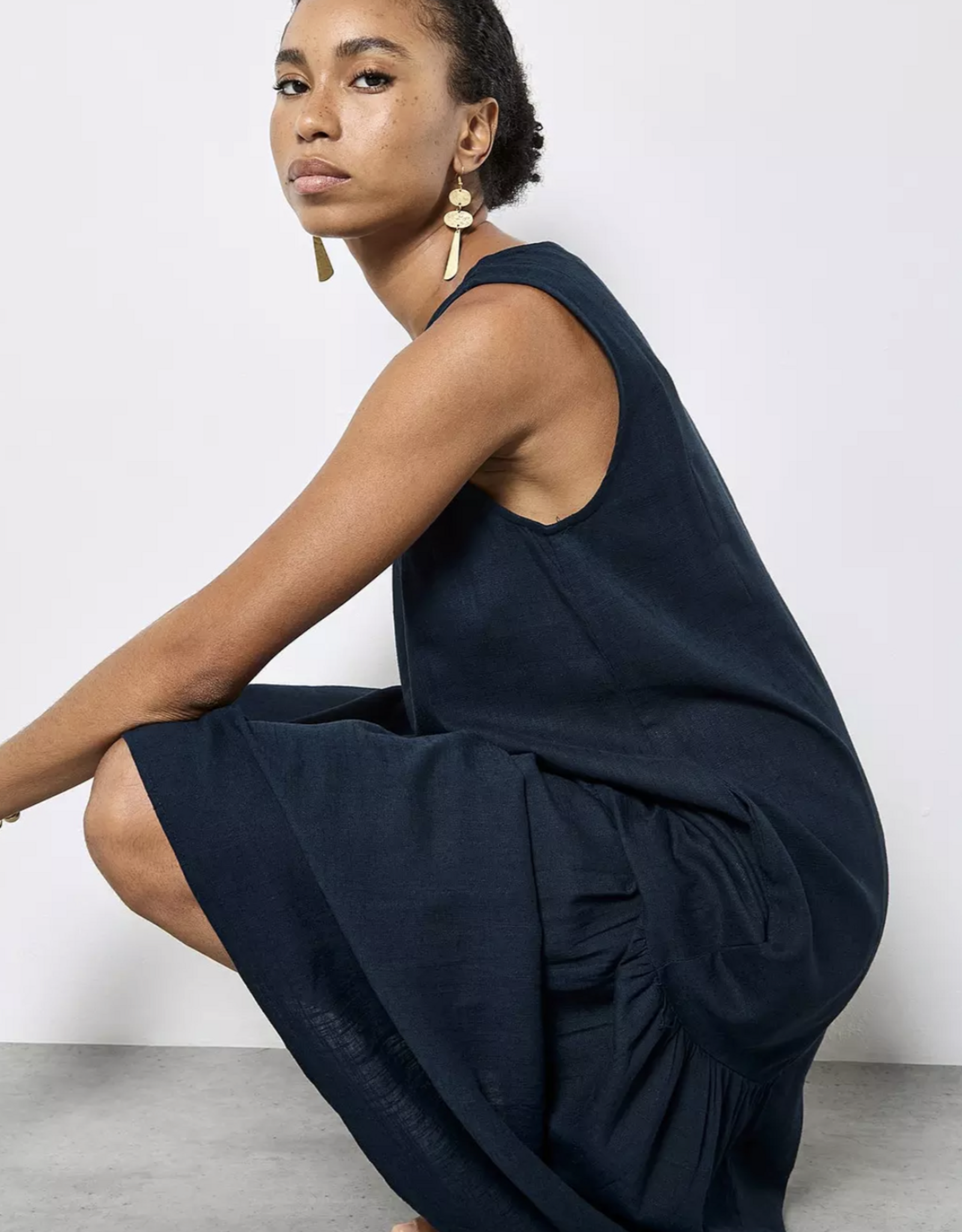 Apricot Apricot - Linen Mix Side Panel trapeze Dress SS26