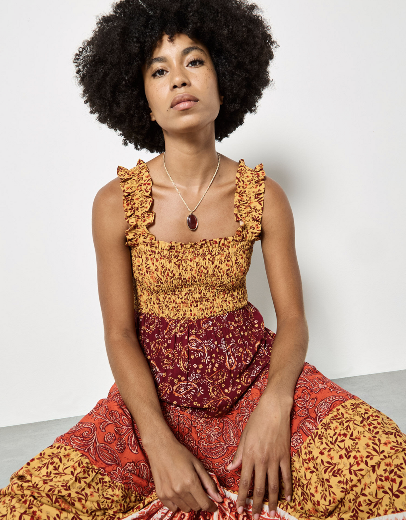 Apricot Apricot - Patchwork Print Tiered Maxi Robe SS26