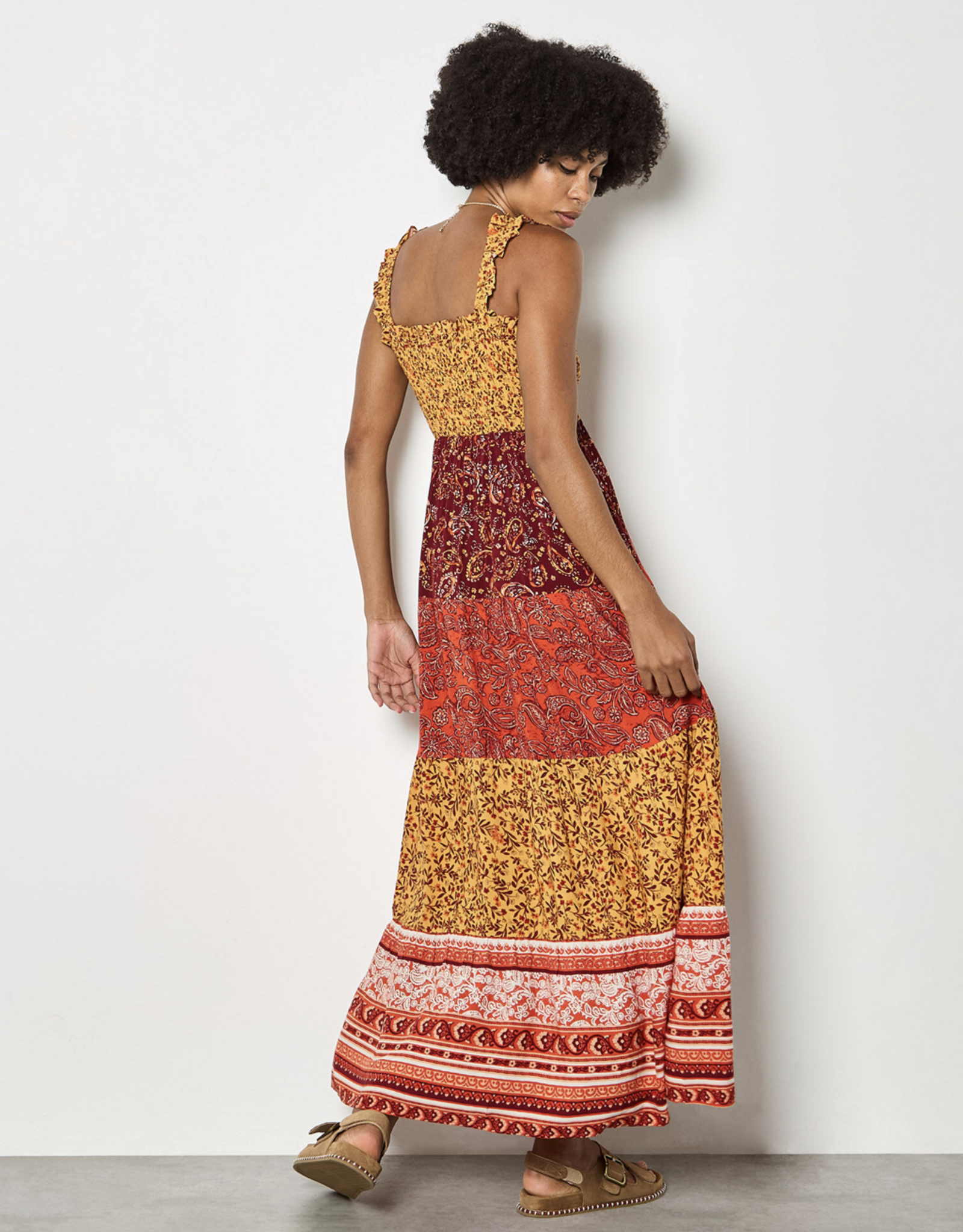Apricot Apricot - Patchwork Print Tiered Maxi Robe SS26