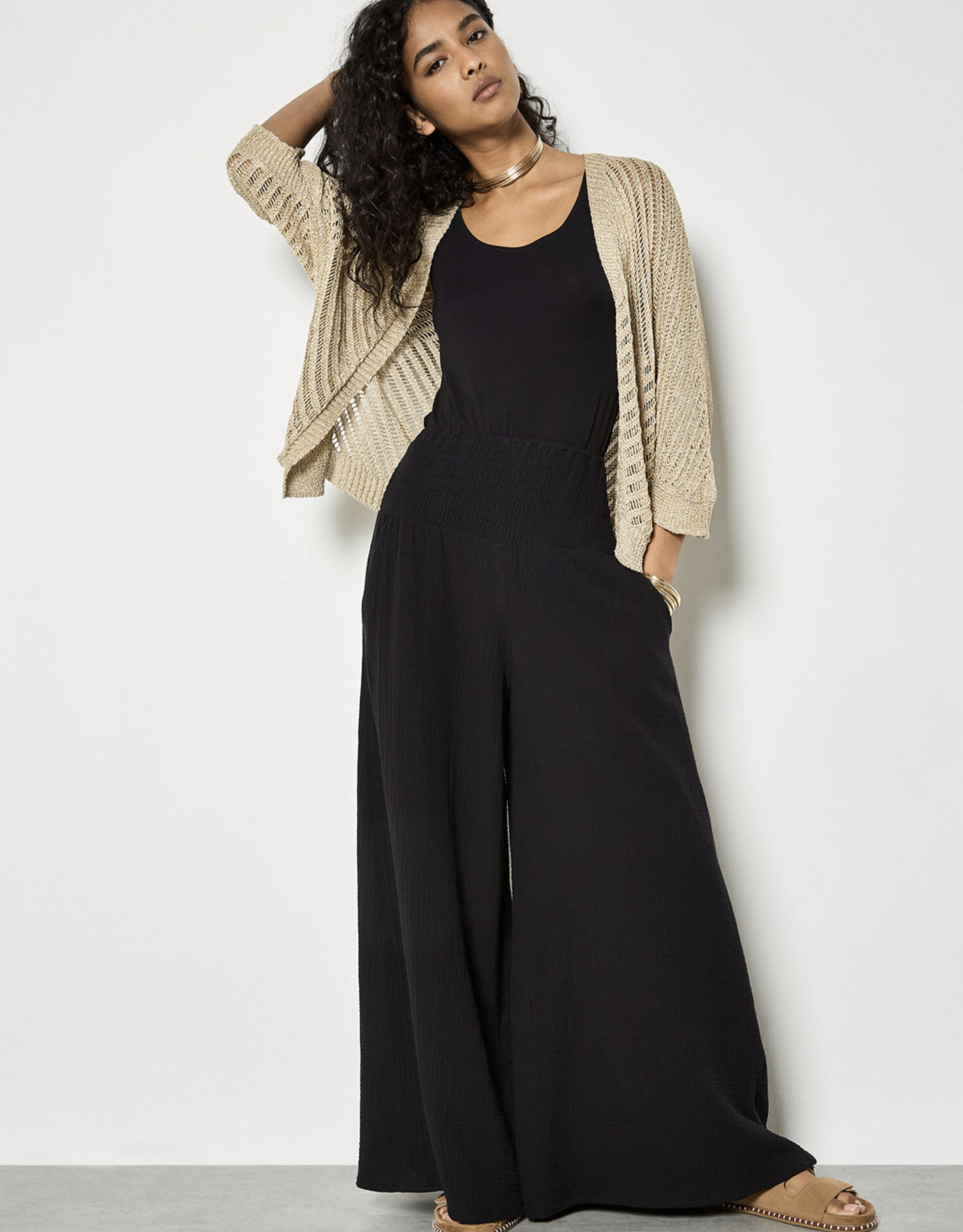 Apricot Apricot - Cotton Weave Wide Leg Trousers SS26