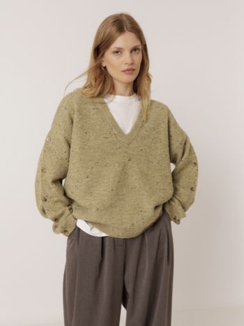 Indi & Cold VI26RD515 Buttoned Sleeve Sweater