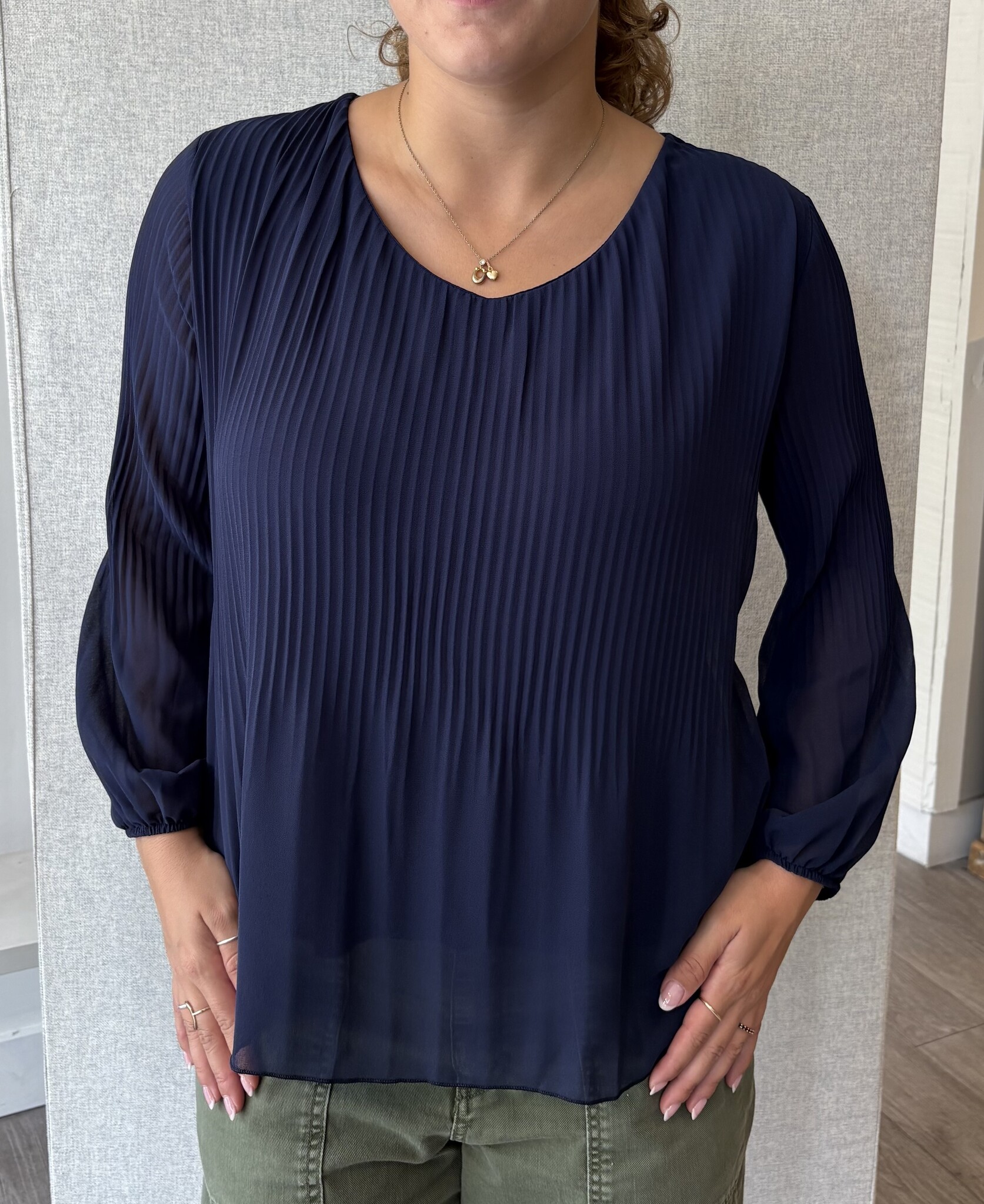 Pistache R0389 Georgette V-Neck Blouse