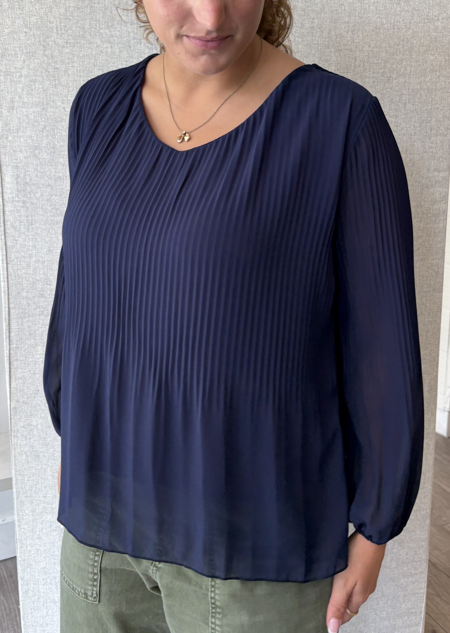 Pistache R0389 Georgette V-Neck Blouse