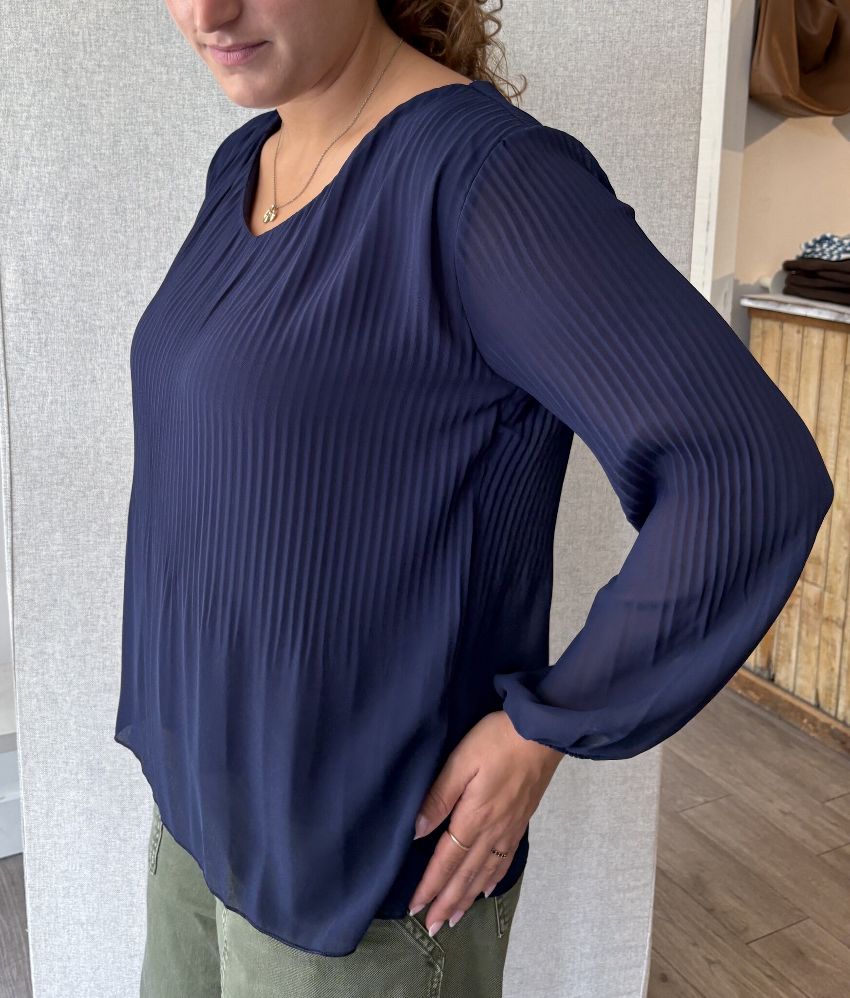 Pistache R0389 Georgette V-Neck Blouse
