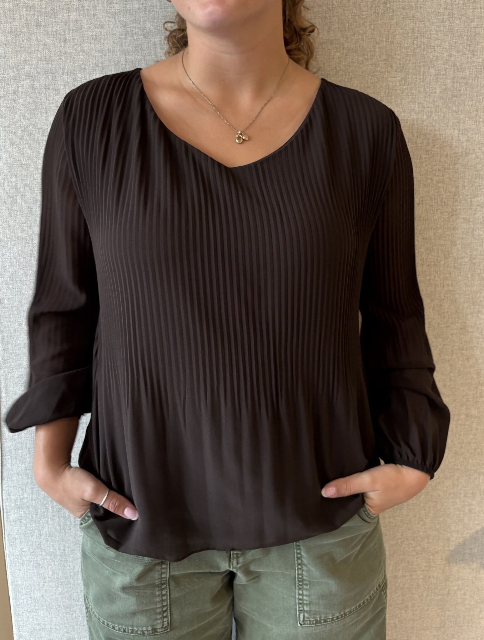 Pistache R0389 Georgette V-Neck Blouse