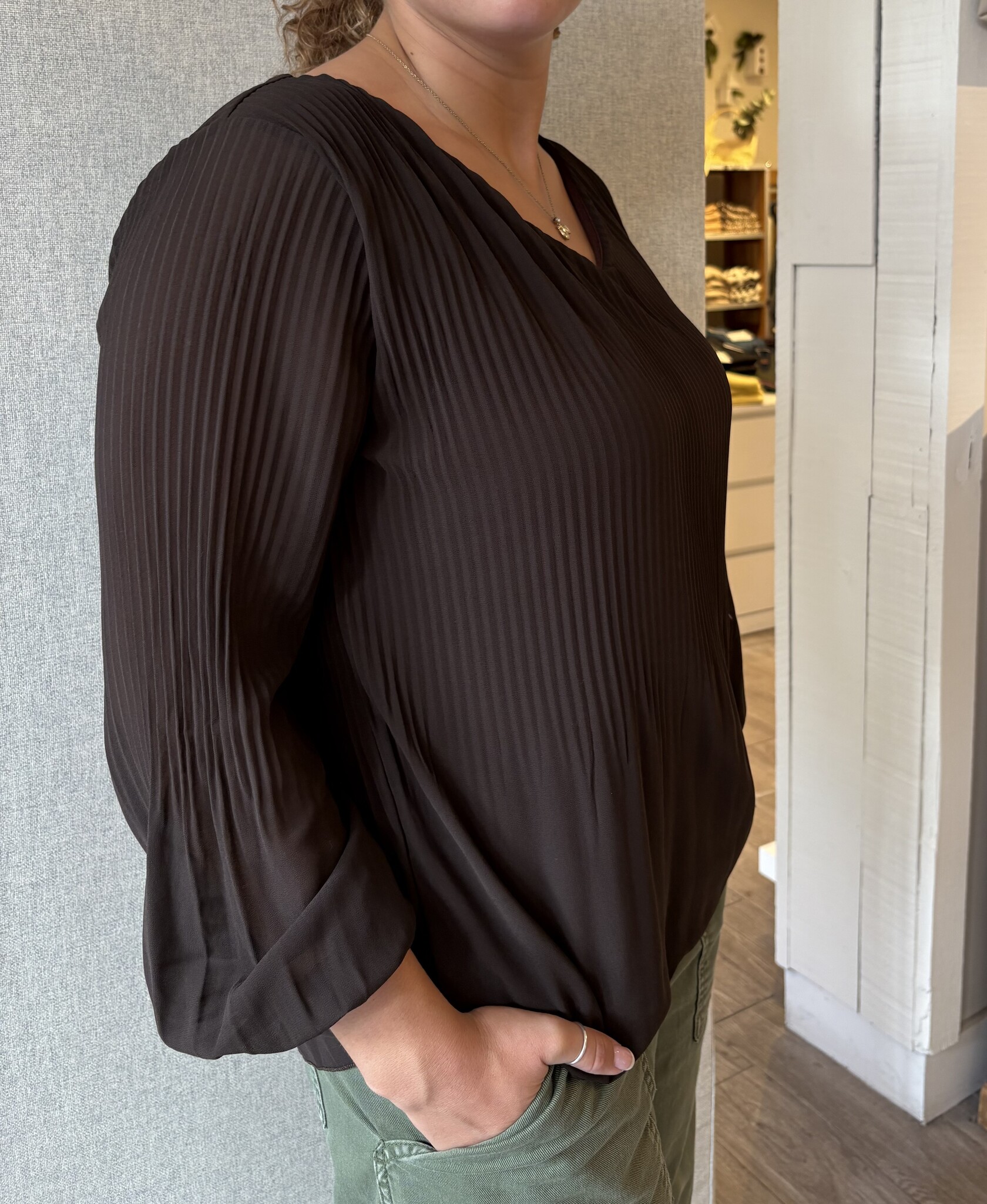 Pistache R0389 Georgette V-Neck Blouse