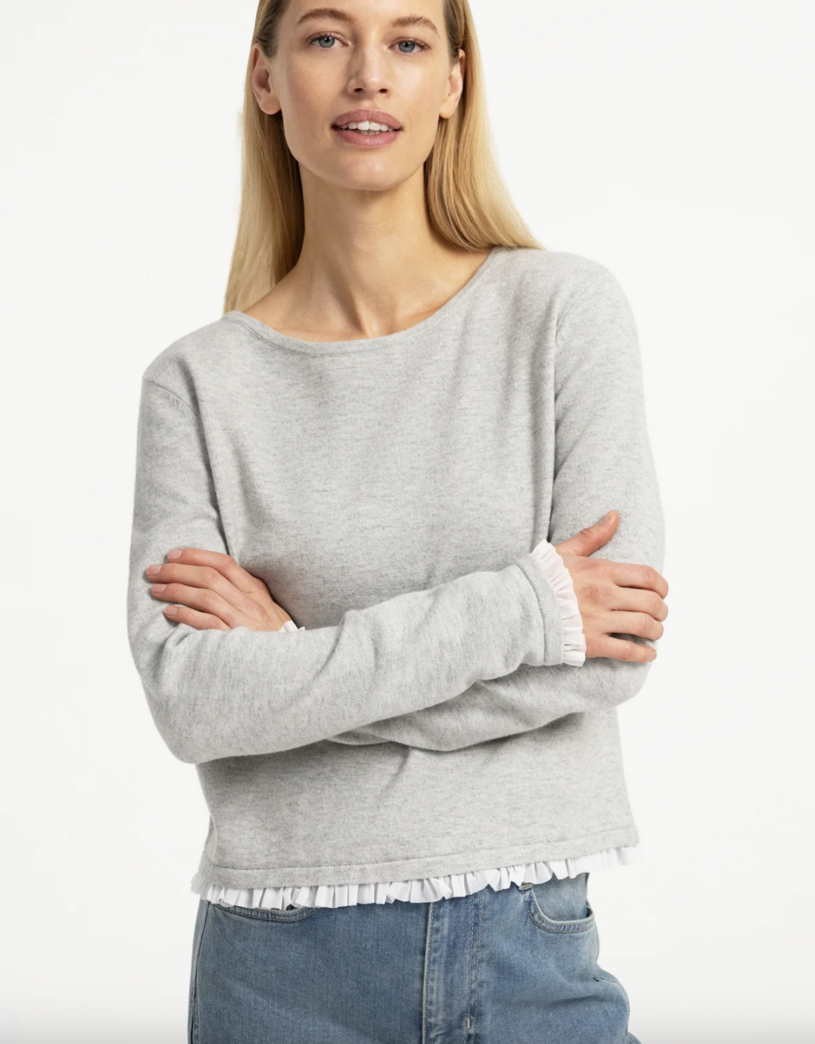 Yaya Yaya- Sweater with ruffle woven cuffs  01000625