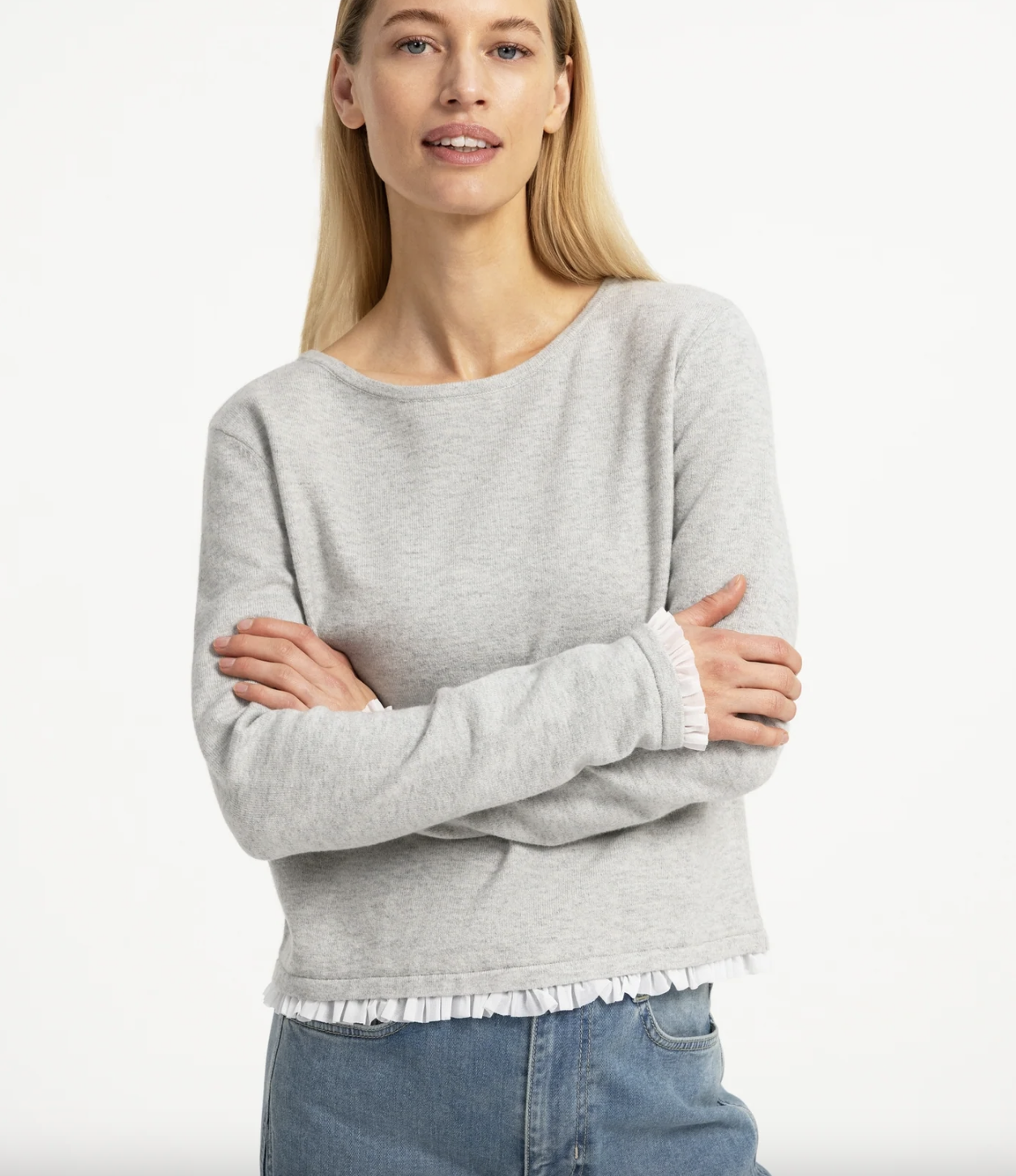 Yaya Sweater with ruffle woven cuffs  01000625