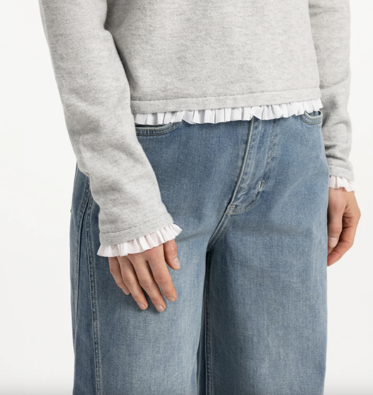 Yaya Sweater with ruffle woven cuffs  01000625