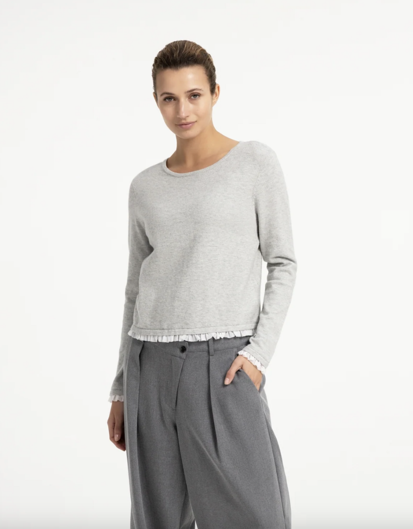 Yaya Yaya- Sweater with ruffle woven cuffs  01000625