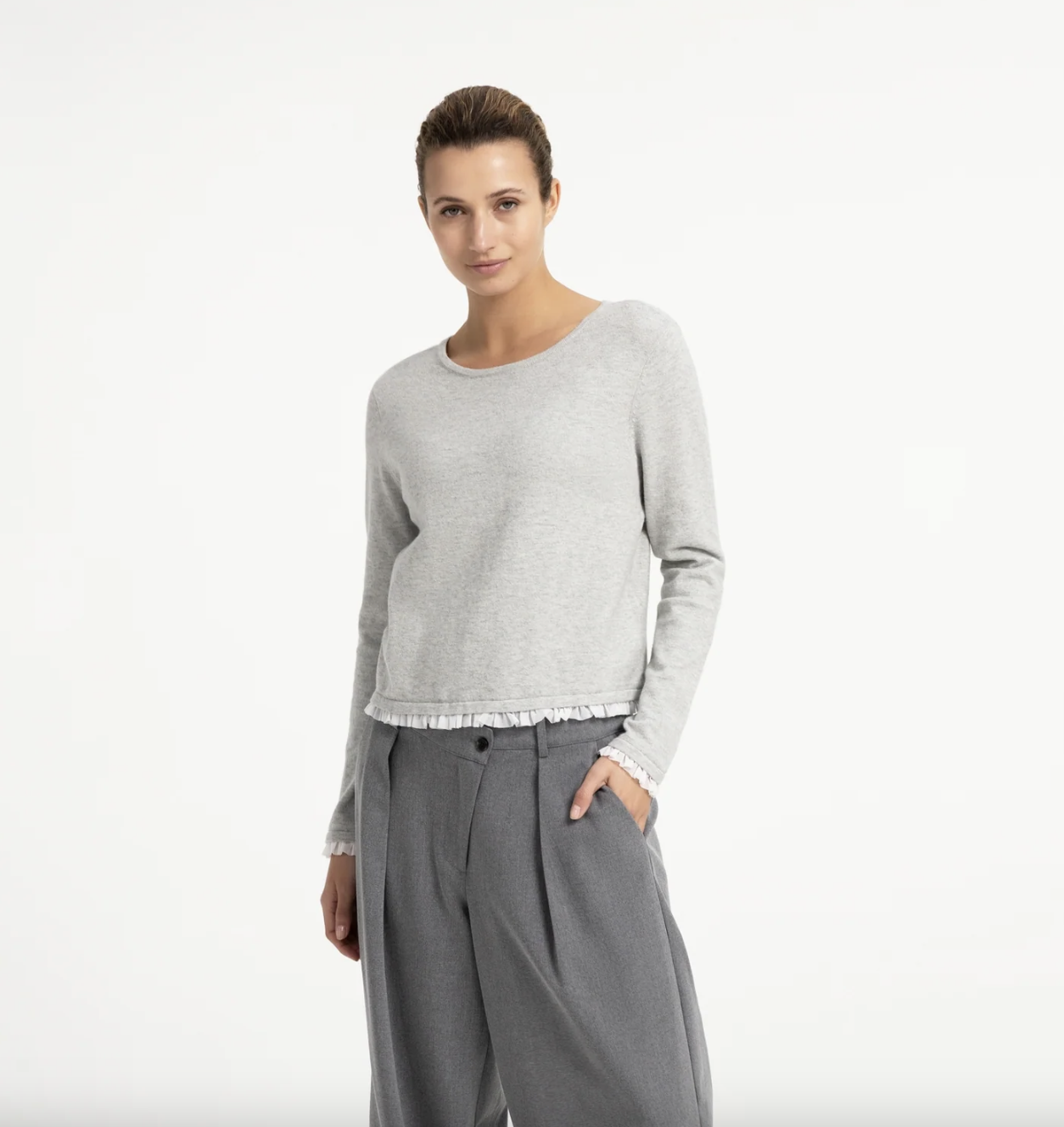 Yaya Sweater with ruffle woven cuffs  01000625