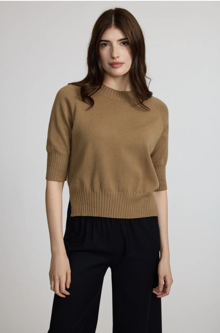 Pistache B23857 Rib Funnel Neck Knit Sweater