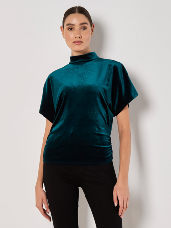 Apricot Apricot - Velvet High Cowl Neck Pleated Top