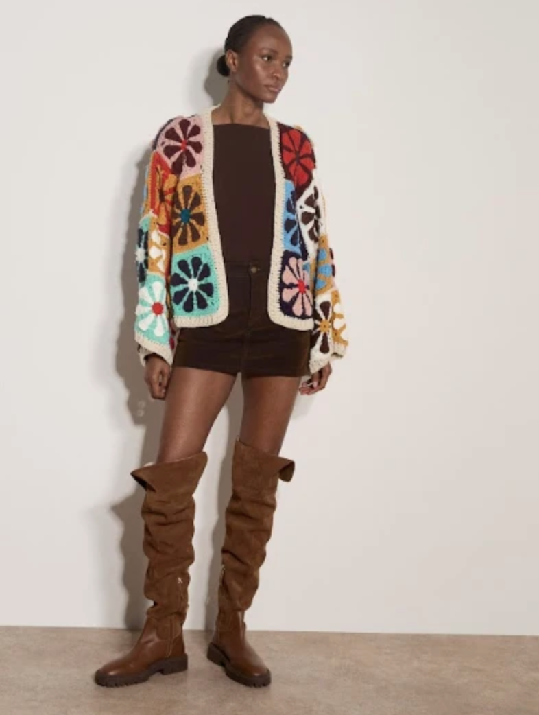 Apricot Crochet Multi Daisy Squares Cardigan