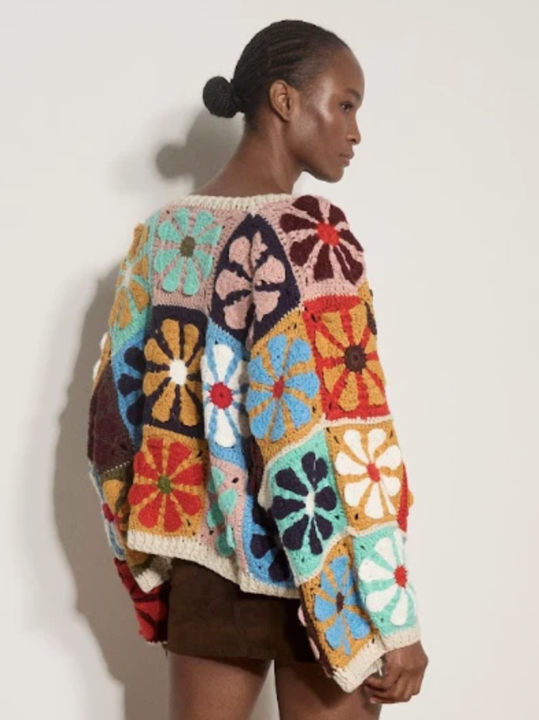 Apricot Crochet Multi Daisy Squares Cardigan