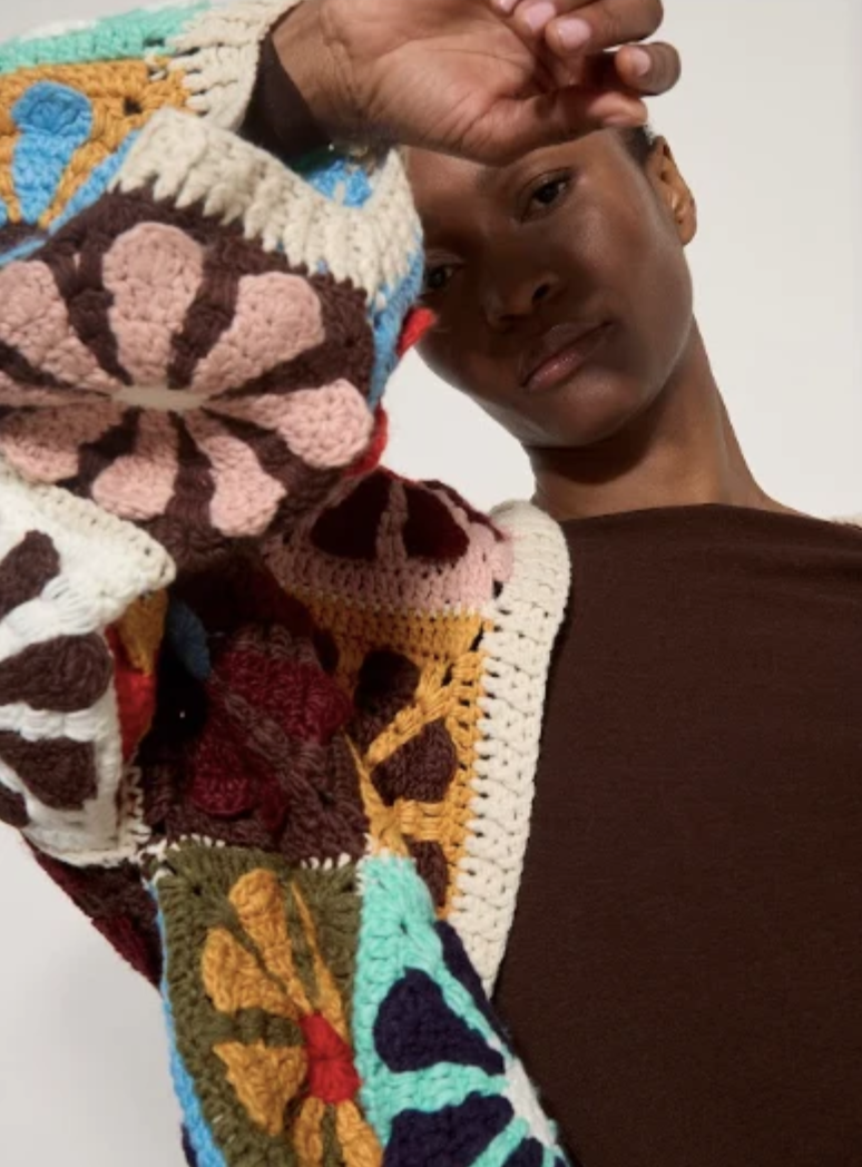 Apricot Crochet Multi Daisy Squares Cardigan